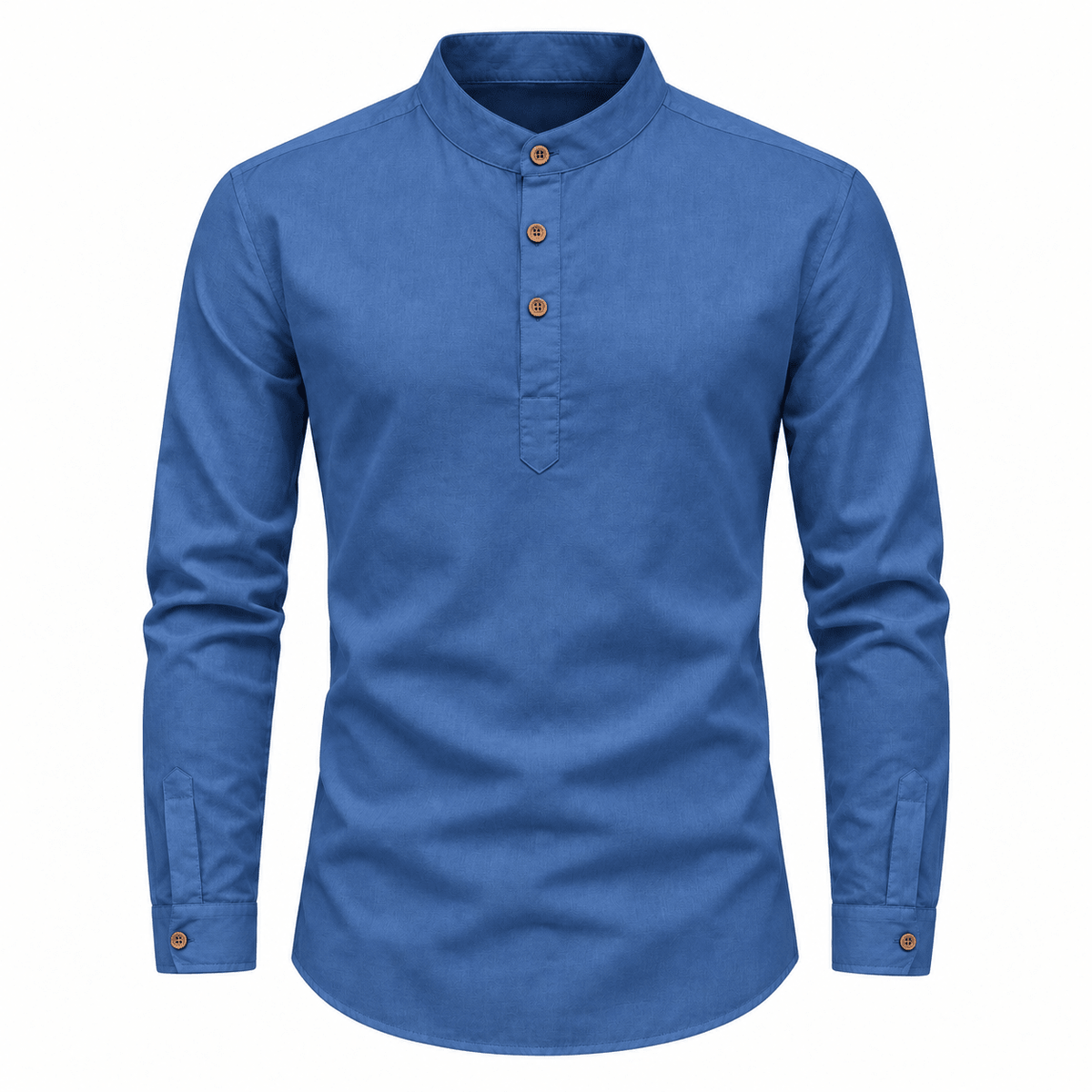 James - Men's Band Collar Henley Shirt with Long Sleeves - Shirts - Dark Blue - Parker&Brooks