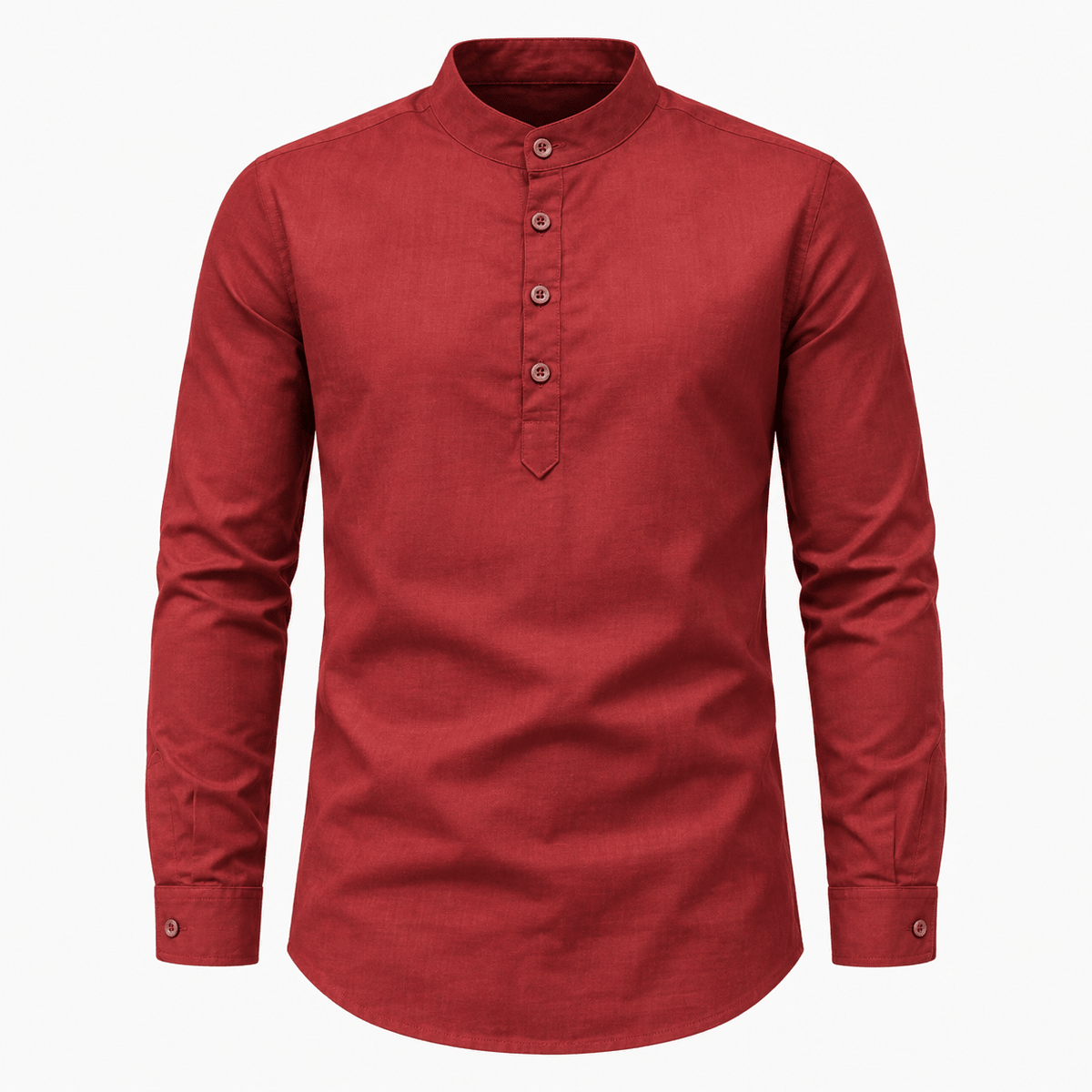James - Men's Band Collar Henley Shirt with Long Sleeves - Shirts - Red - Parker&Brooks
