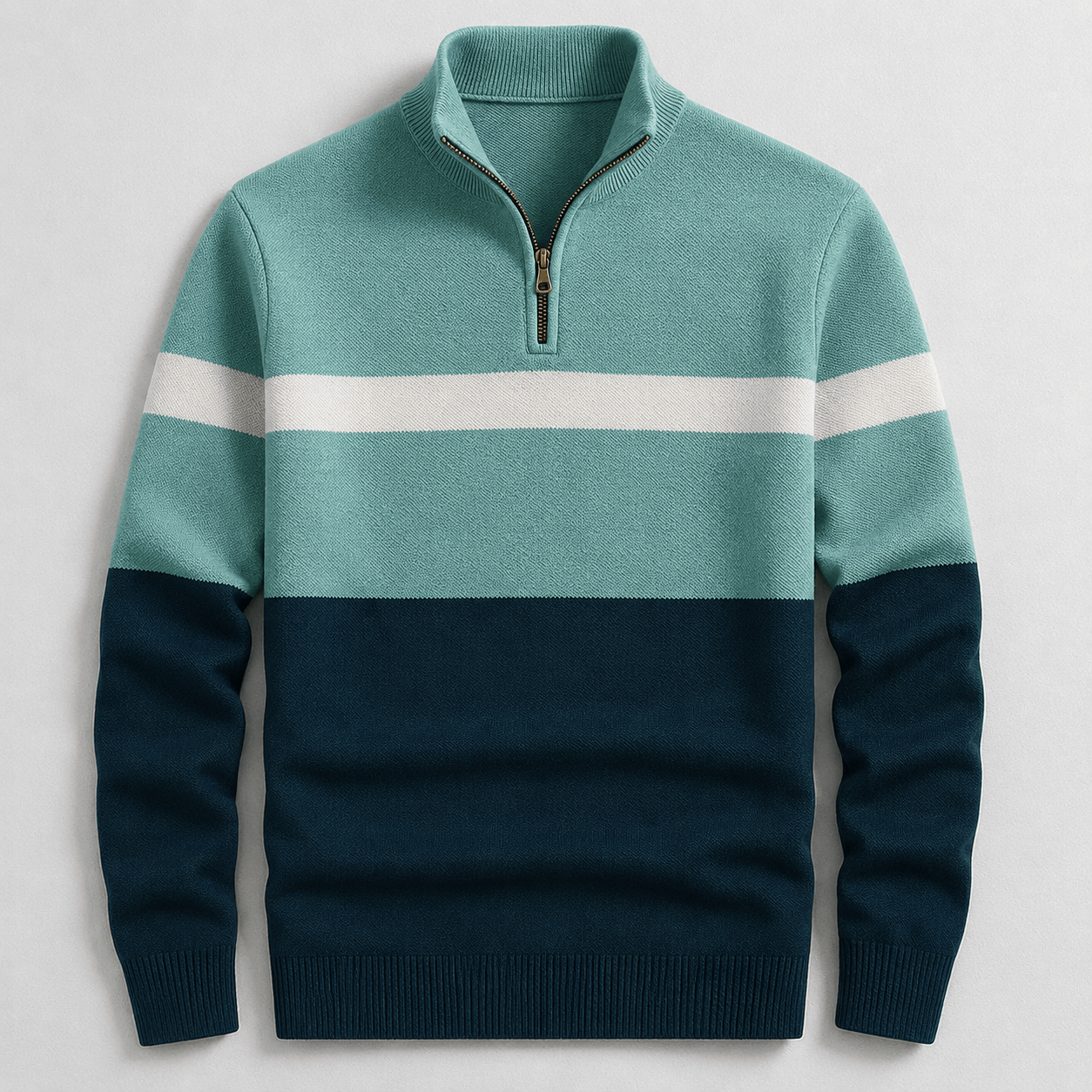 James - Men's Colorblock Quarter-Zip Sweater with Stripe Detail - Sweaters - Green - Parker&Brooks