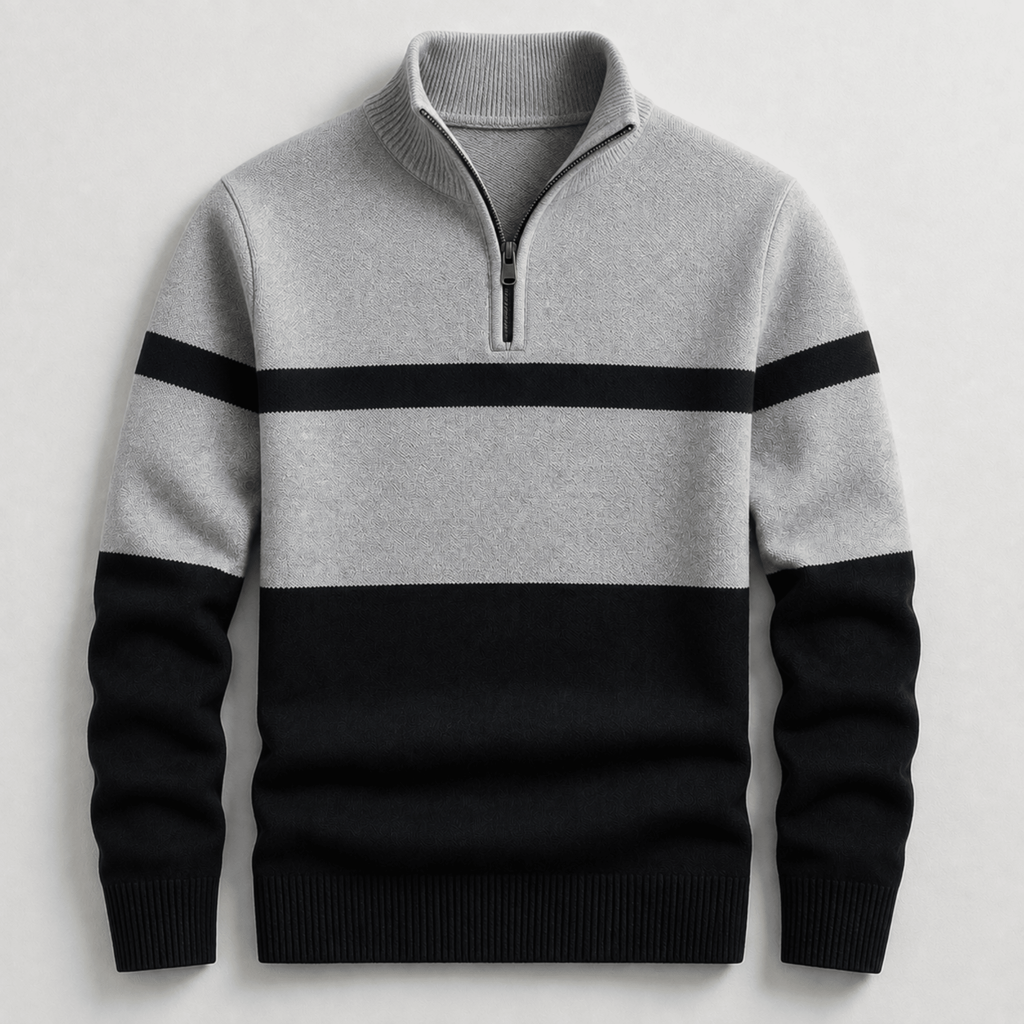 James - Men's Colorblock Quarter-Zip Sweater with Stripe Detail - Sweaters - Grey - Parker&Brooks