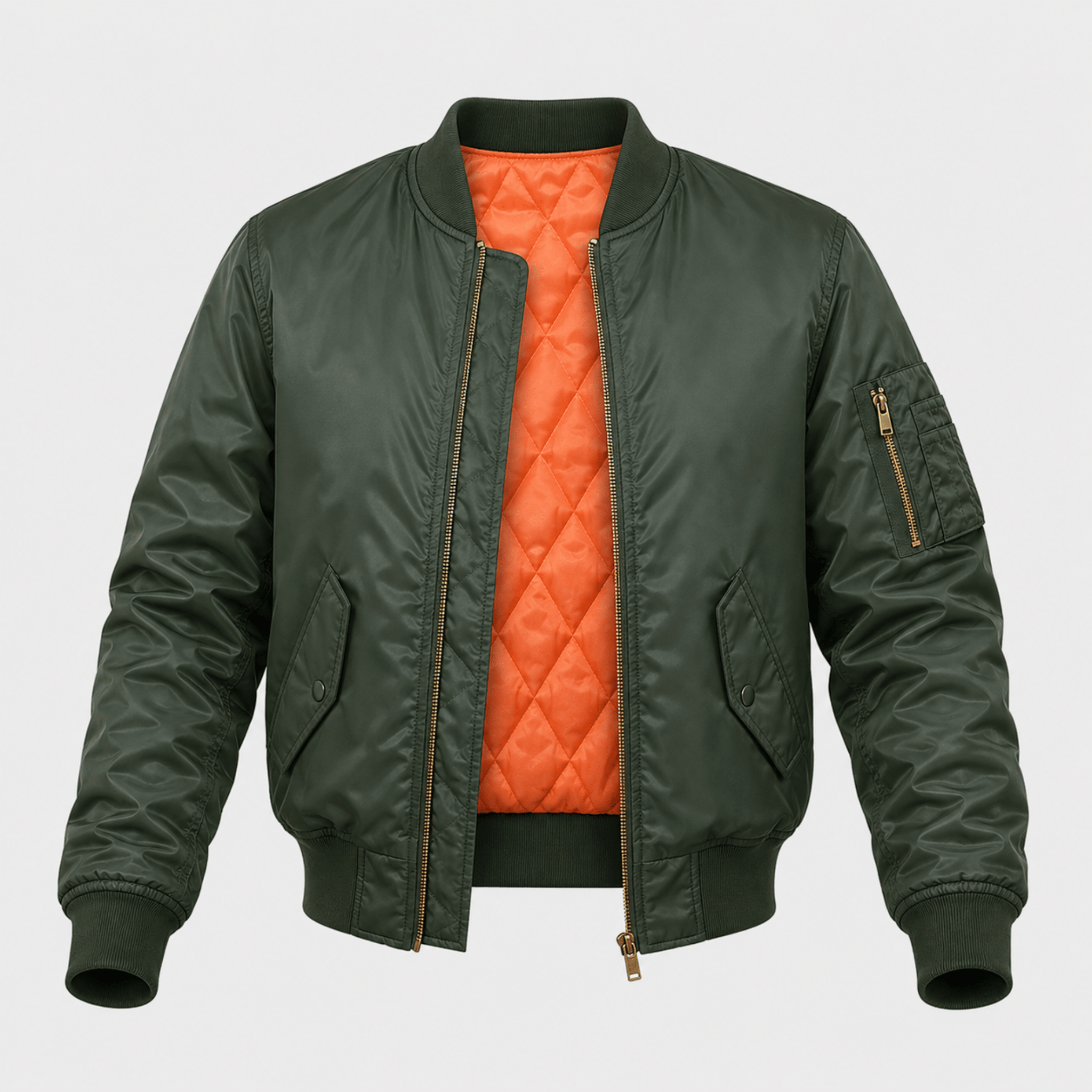 James - Men's MA-1 Style Bomber Jacket with Arm Pocket - Bomber Jackets - Green - Parker&Brooks