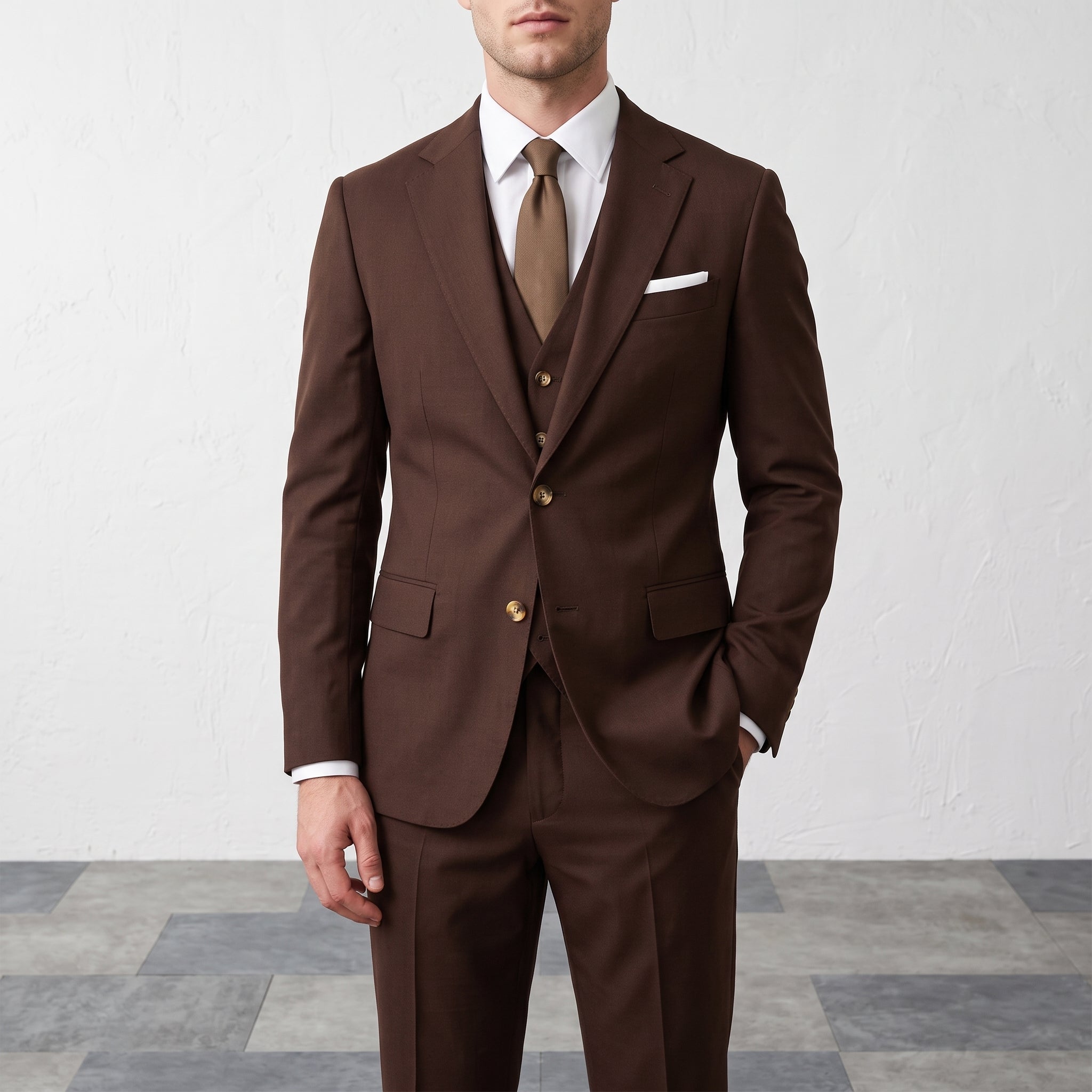 James – Men's Notch Lapel Slim Fit Occasion Wedding Guest Suit - Suits - Brown - Parker&Brooks
