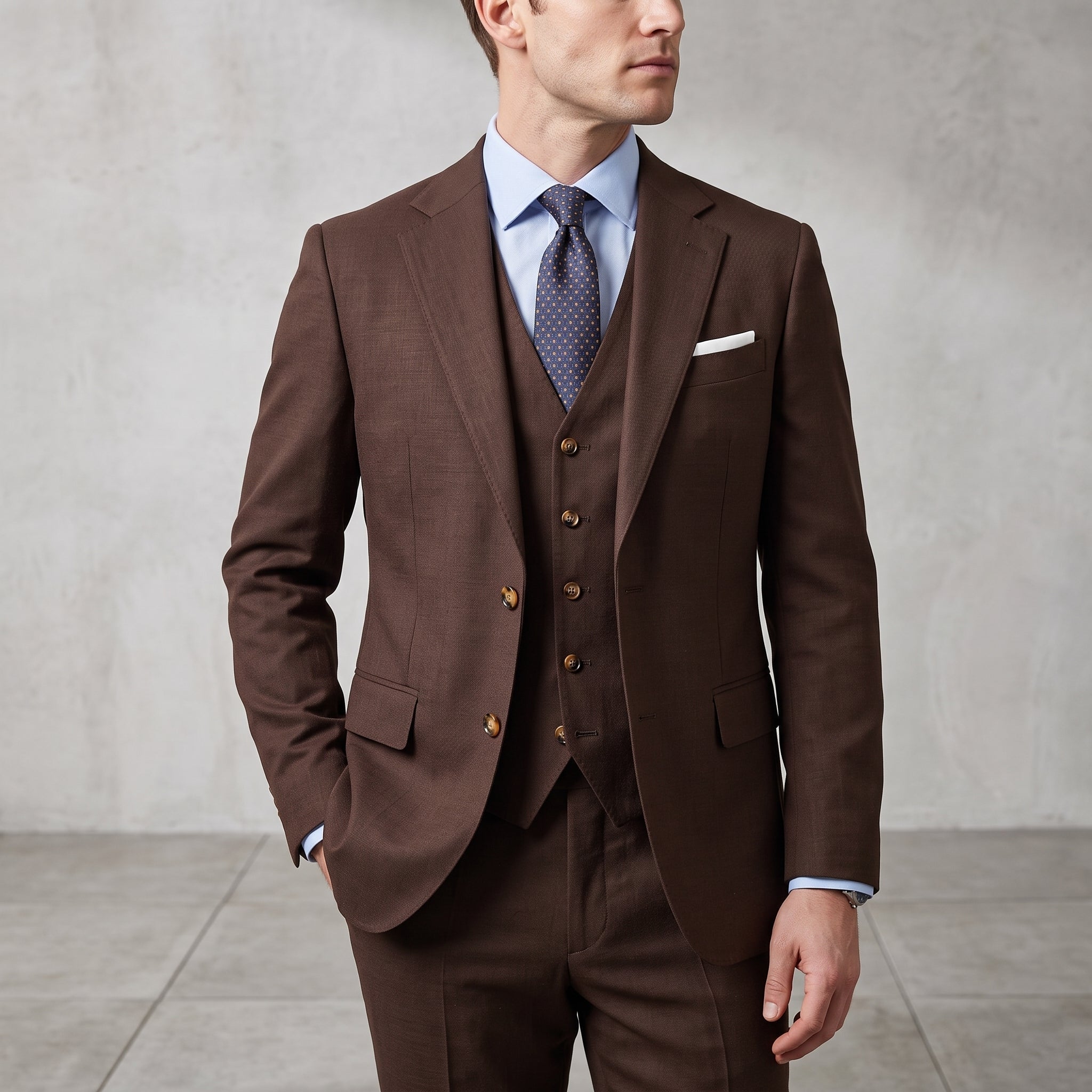 James – Men's Notch Lapel Slim Fit Occasion Wedding Guest Suit - Suits - Brown - Parker&Brooks