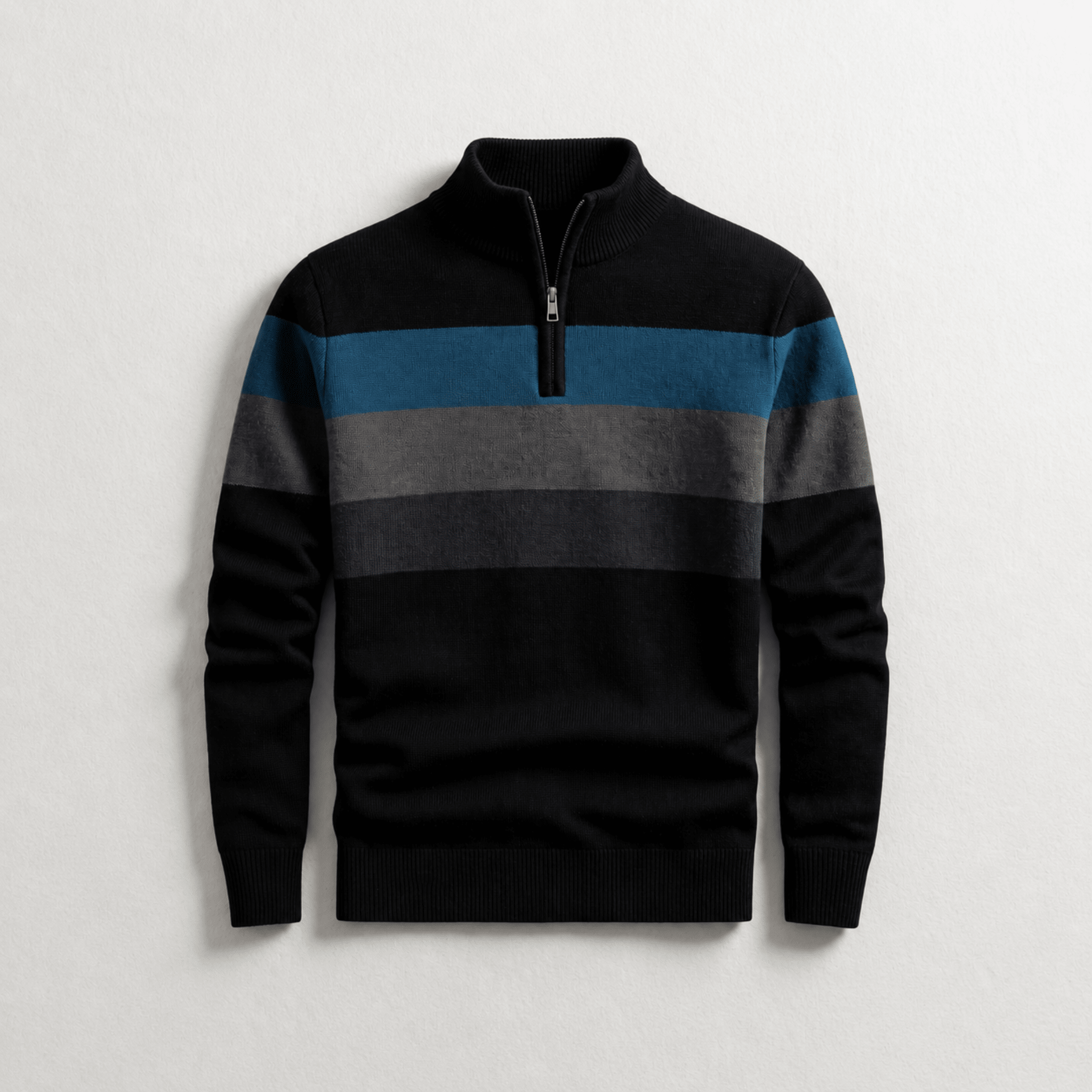 James - Men's Quarter-Zip Colorblock Sweater - Sweaters - Black - Parker&Brooks