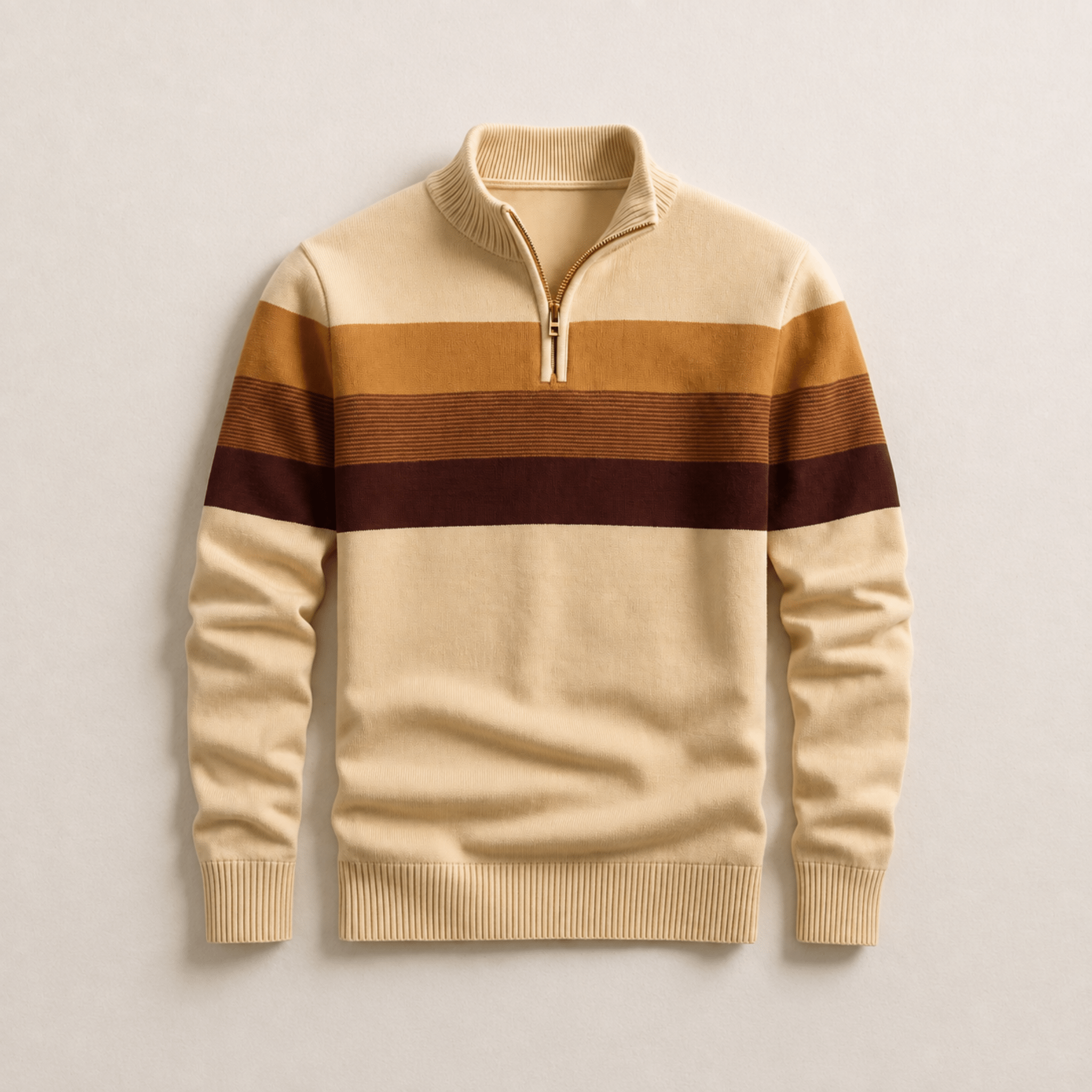 James - Men's Quarter-Zip Colorblock Sweater - Sweaters - Cream - Parker&Brooks