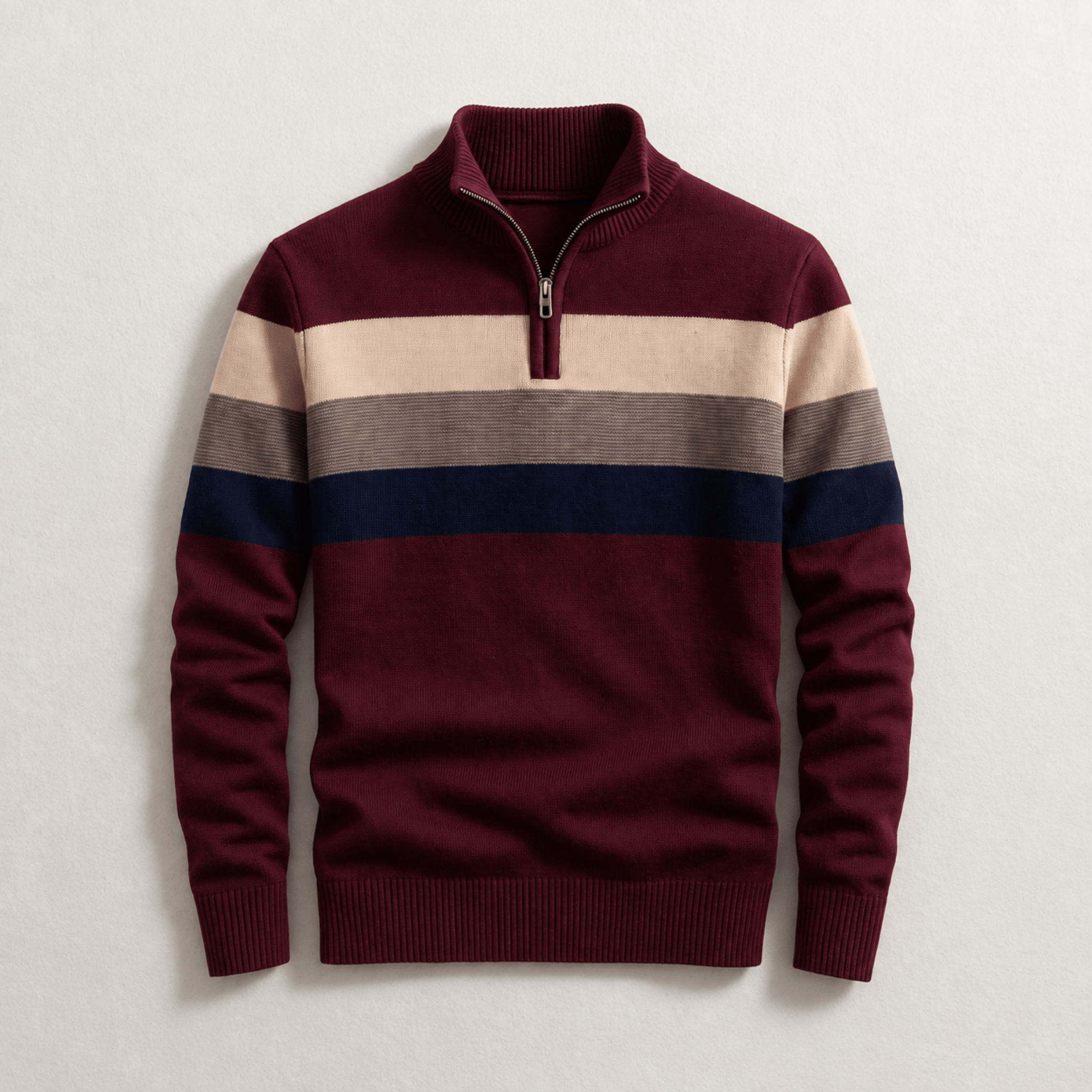 James - Men's Quarter-Zip Colorblock Sweater - Sweaters - Maroon - Parker&Brooks
