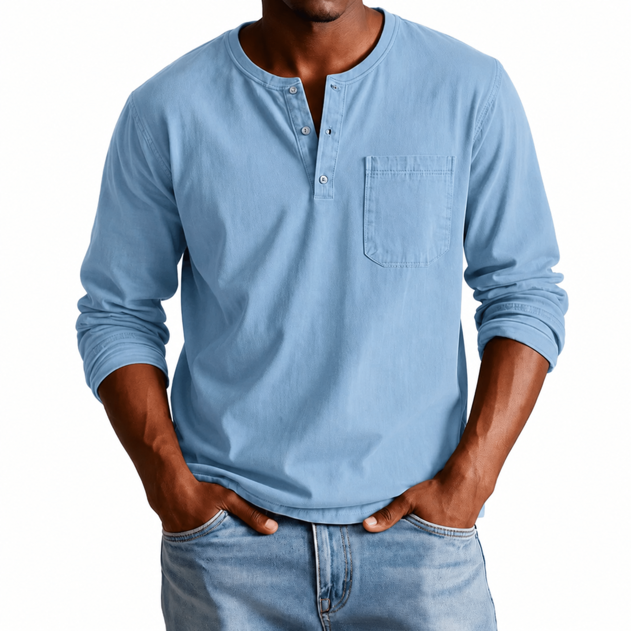 James - Men's Relaxed Fit Long Sleeve Henley T-Shirt - Henley Shirts - Blue - Parker&Brooks