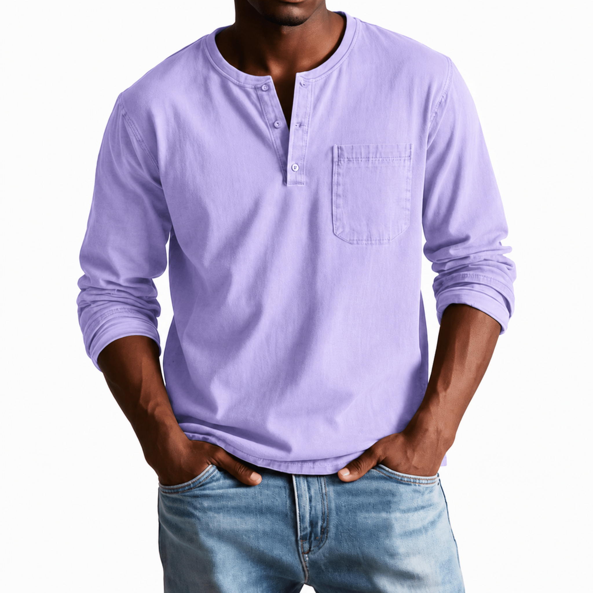 James - Men's Relaxed Fit Long Sleeve Henley T-Shirt - Henley Shirts - Purple - Parker&Brooks