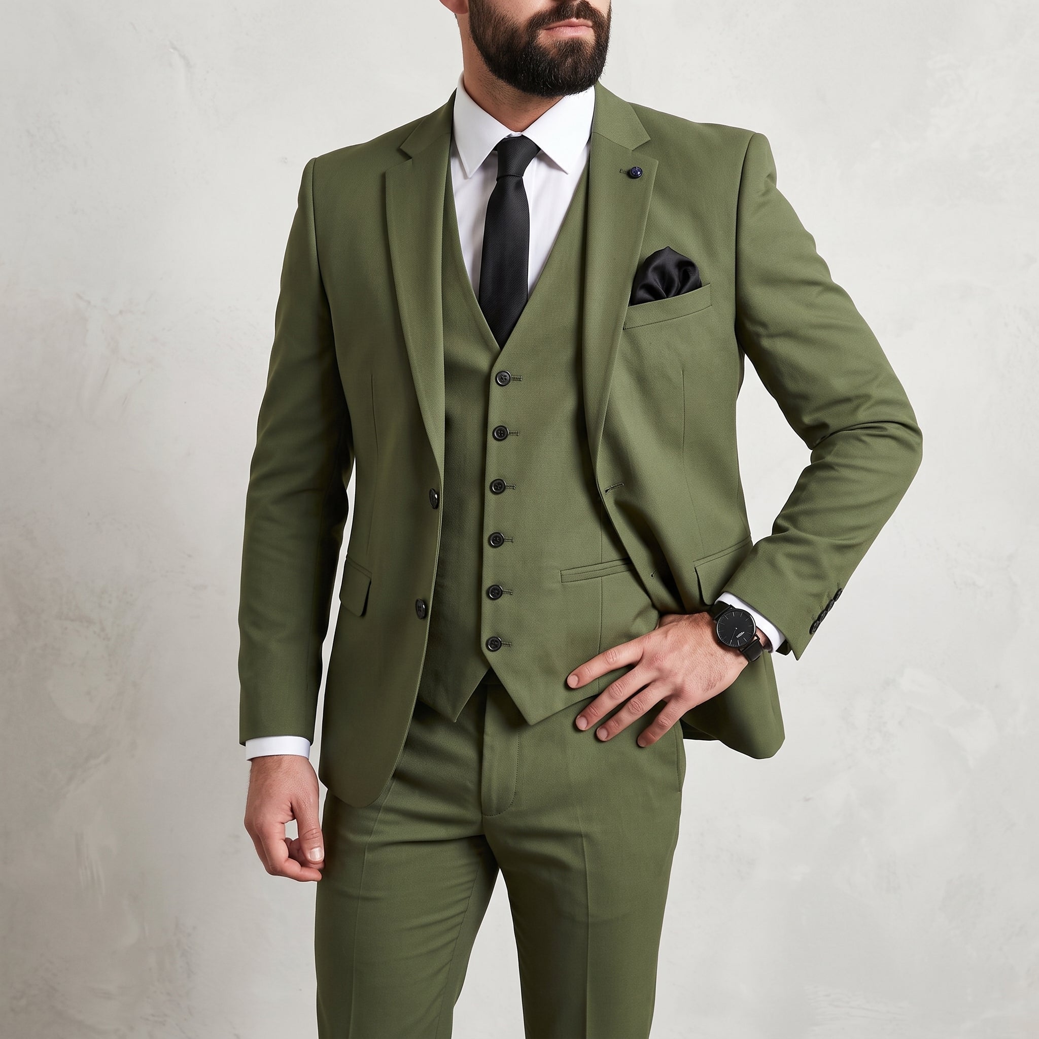 James – Men's Slim Fit Peak Lapel Three-Piece Wedding Suit - Tuxedos - Green - Parker&Brooks