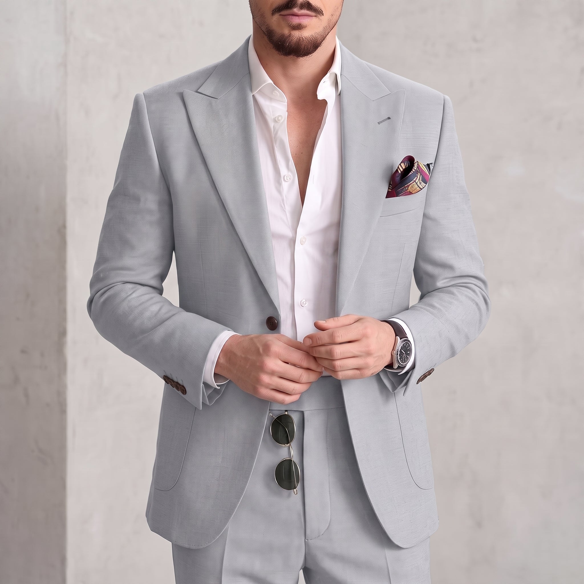 James - Men's Slim Fit Peaked Lapel Two-Piece Wedding Guest Suit - Tuxedos - Gray - Parker&Brooks
