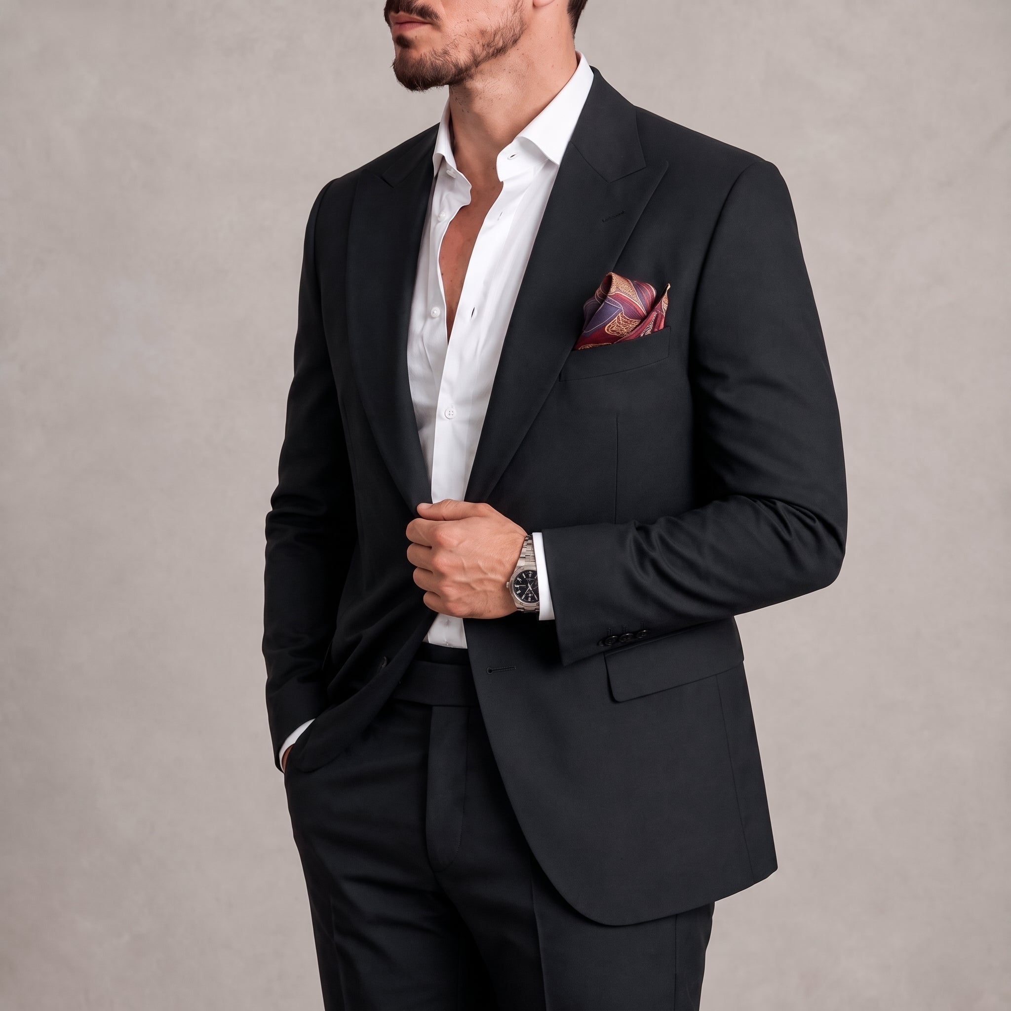 James - Men's Slim Fit Peaked Lapel Two-Piece Wedding Guest Suit - Tuxedos - Black - Parker&Brooks