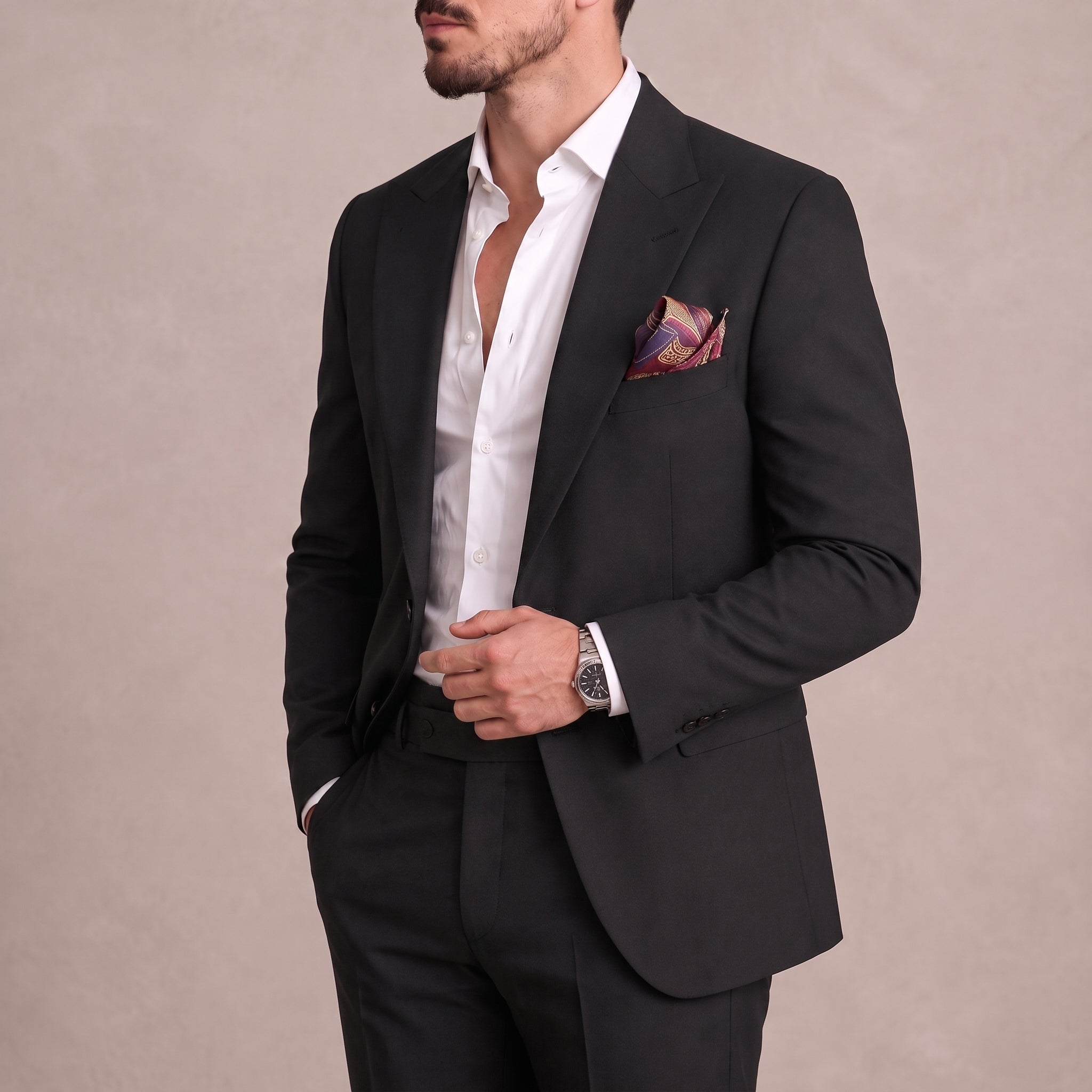 James - Men's Slim Fit Peaked Lapel Two-Piece Wedding Guest Suit - Tuxedos - Black - Parker&Brooks