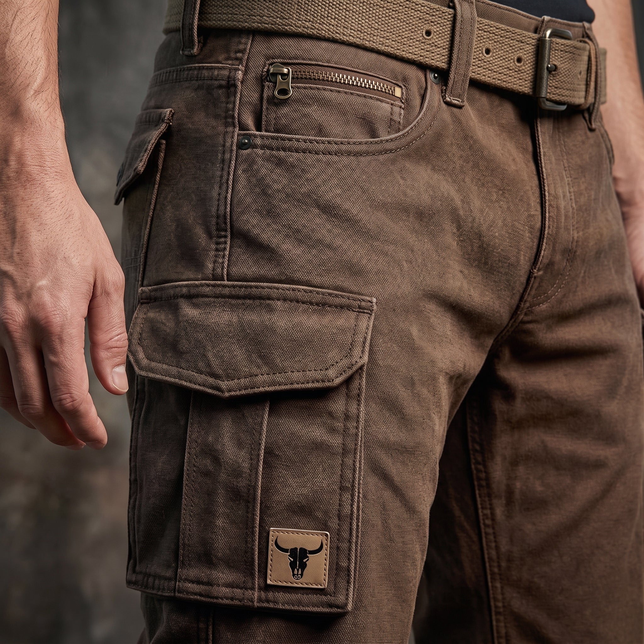 James - Men's Straight Leg Cargo Pants with Flap Pockets - Cargo Pants - Brown - Parker&Brooks