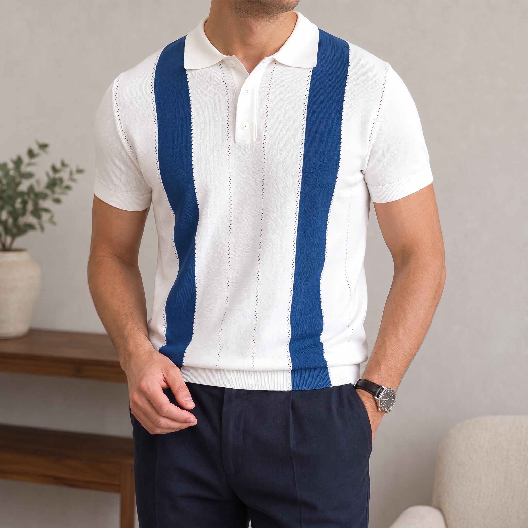 James - Men's Summer Slim Fit Short Sleeve Polo Shirt - Polos - White - Parker&Brooks