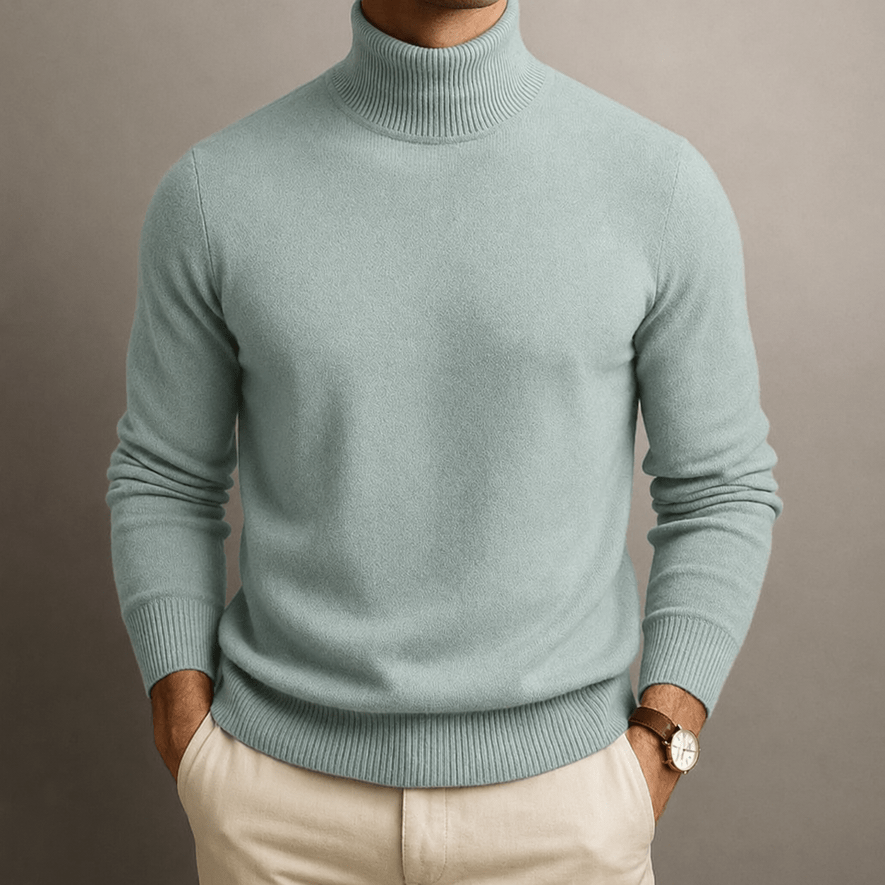 James - Men's Turtleneck Sweater with Ribbed Cuffs - Sweaters - Light Green - Parker&Brooks