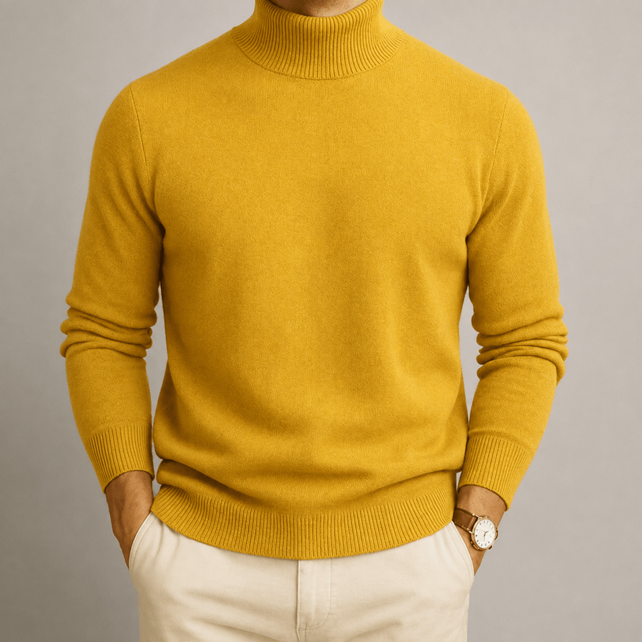 James - Men's Turtleneck Sweater with Ribbed Cuffs - Sweaters - Yellow - Parker&Brooks