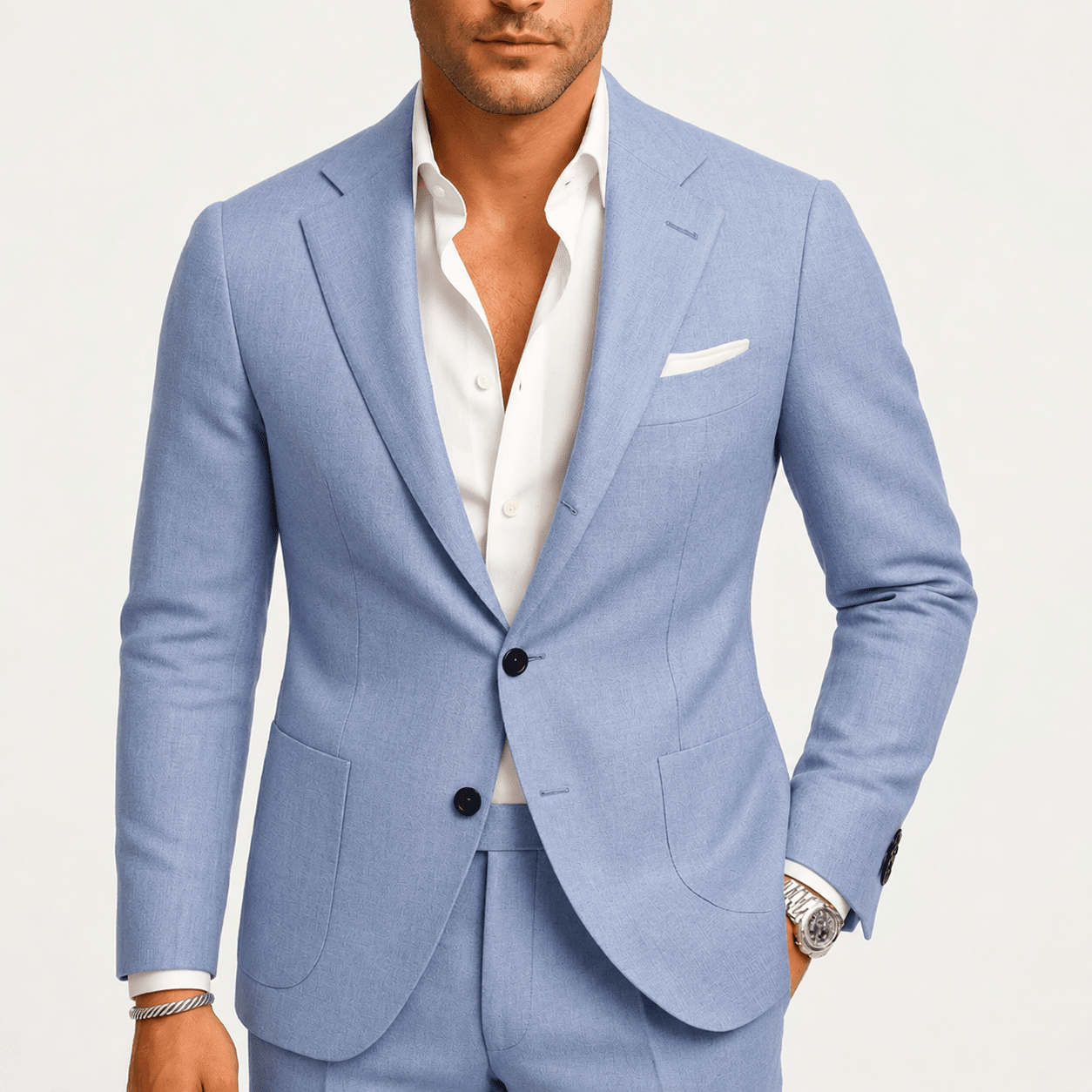 James - Men's Two-Piece Wedding Suit with Notch Lapel - Tuxedos - Blue - Parker&Brooks
