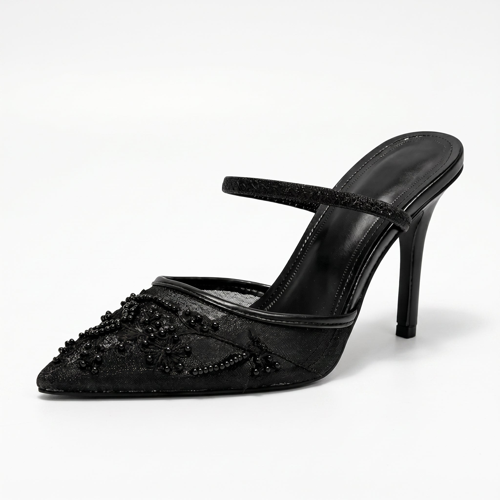 Johanna - Women's Embellished Pointed Toe Stiletto Heel Sandals - Sandals - Black - Parker&Brooks