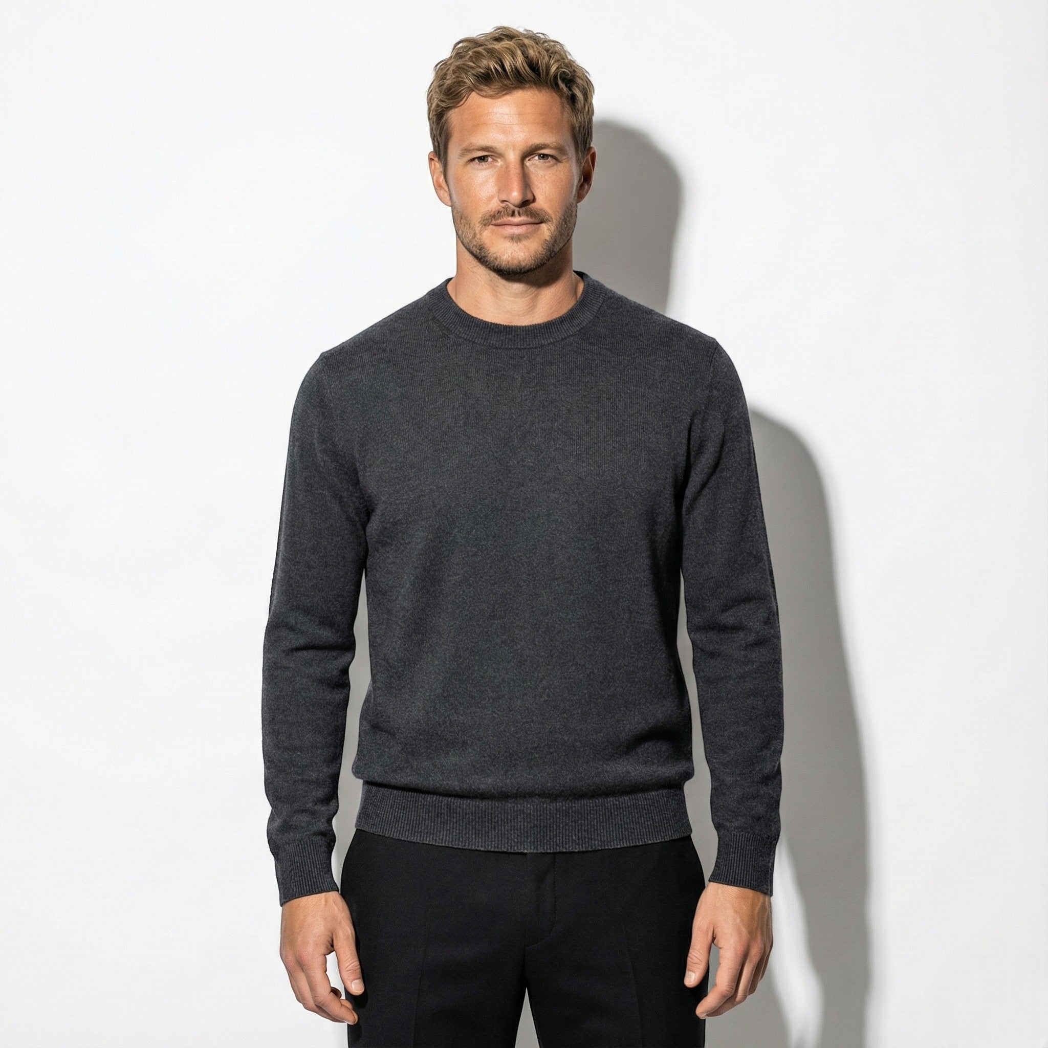 Men's Slim-Fit Crewneck Sweater with Ribbed Hems