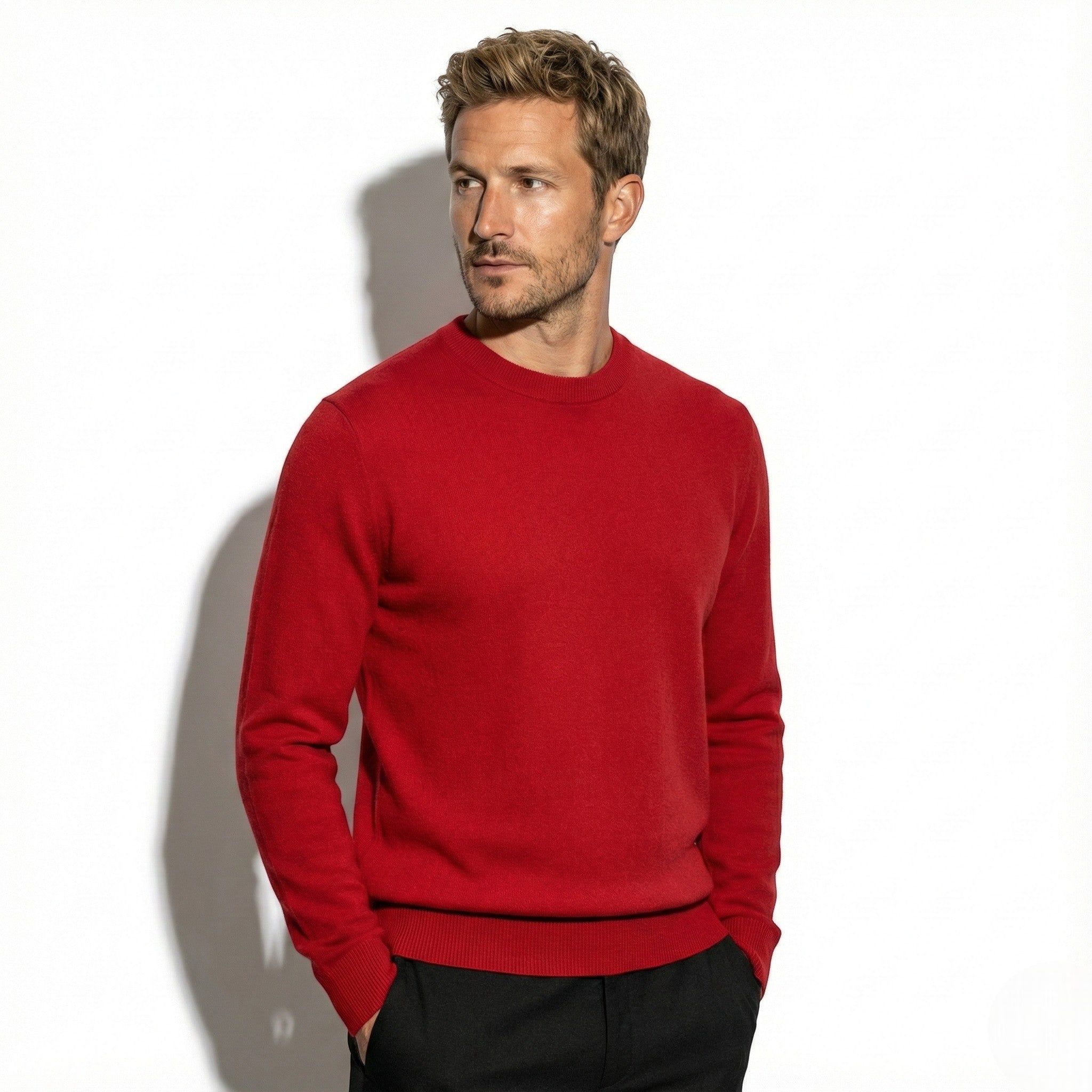 Men's Slim-Fit Crewneck Sweater with Ribbed Hems