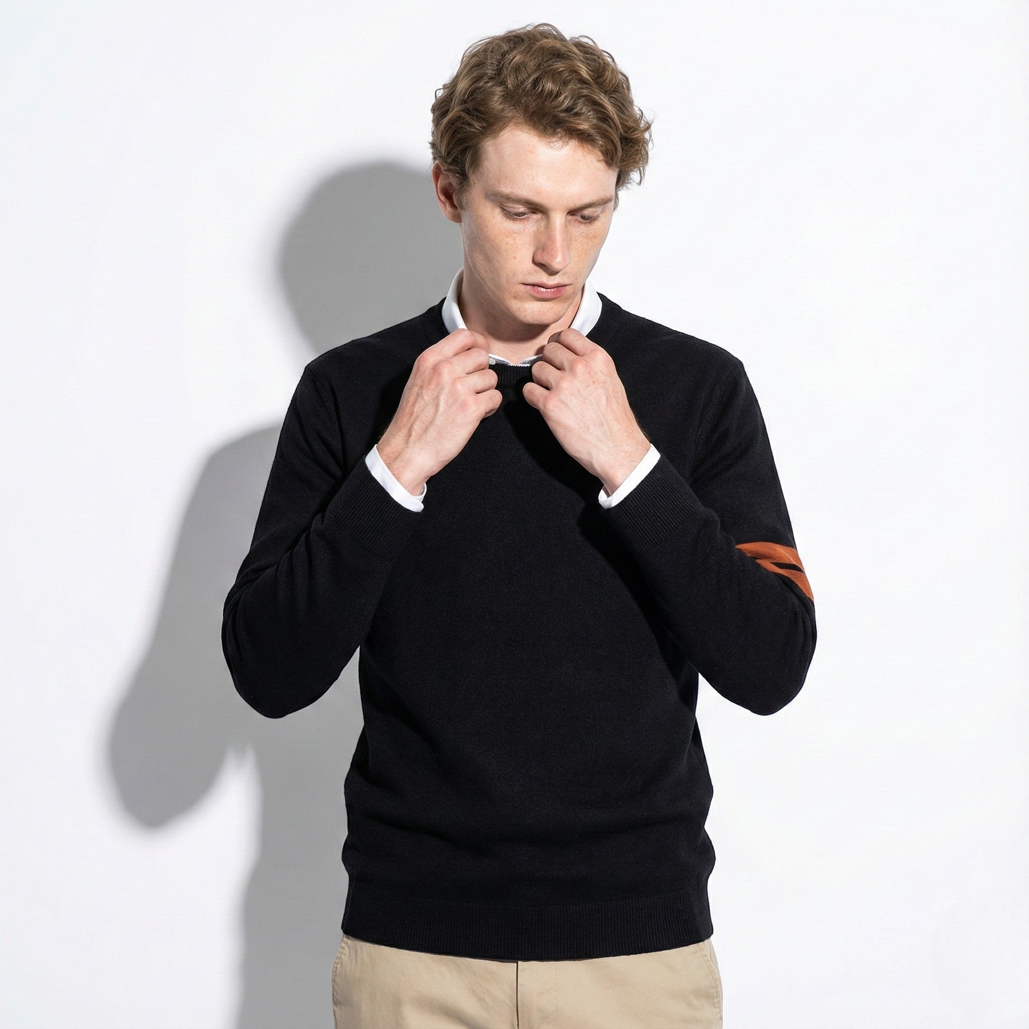 Men's Classic Crewneck Sweater with Arm Stripe Detail