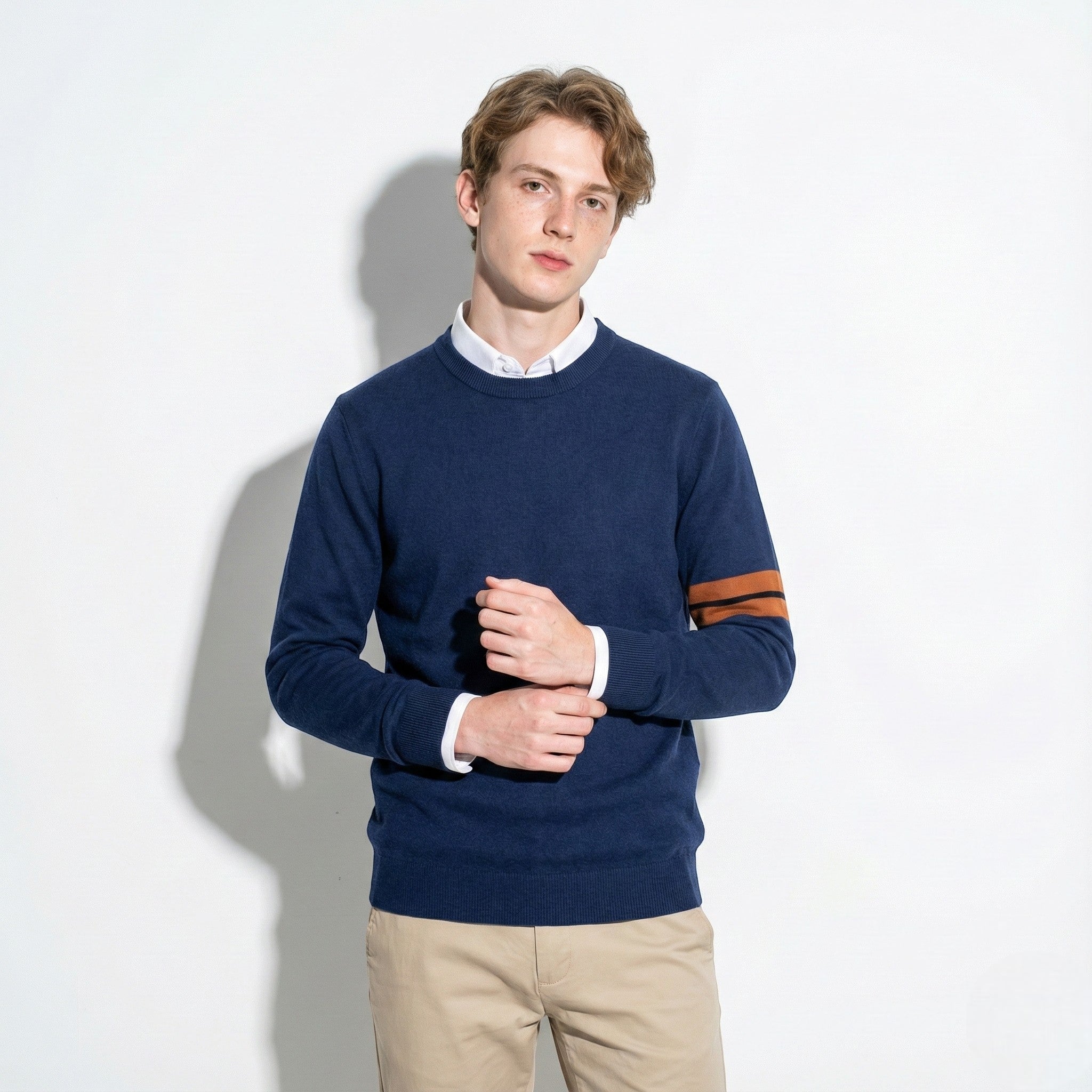 Men's Classic Crewneck Sweater with Arm Stripe Detail