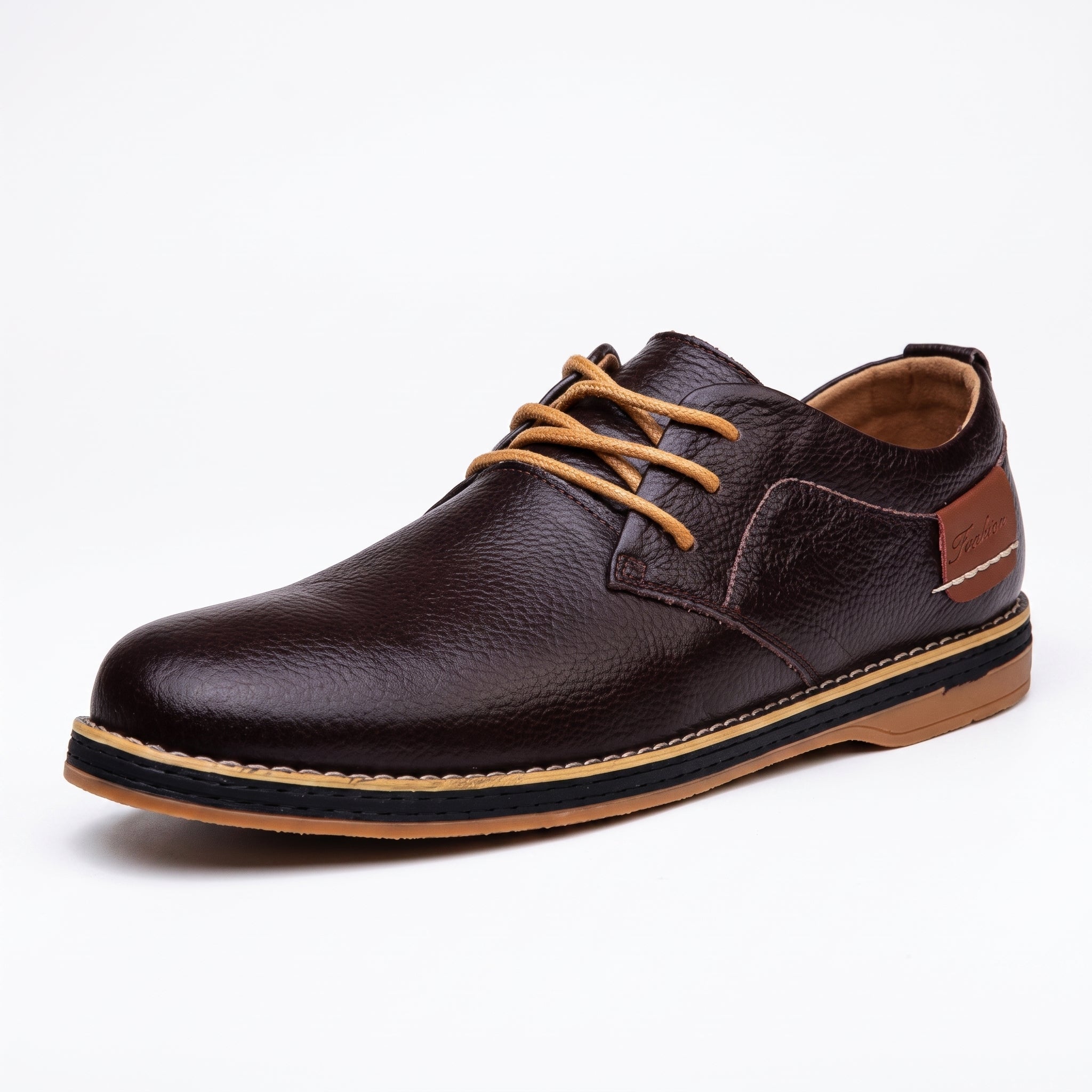 Jonas - Men's Casual Plain Contrast Tan Trim Derby Shoes - Shoes - Brown - Parker&Brooks