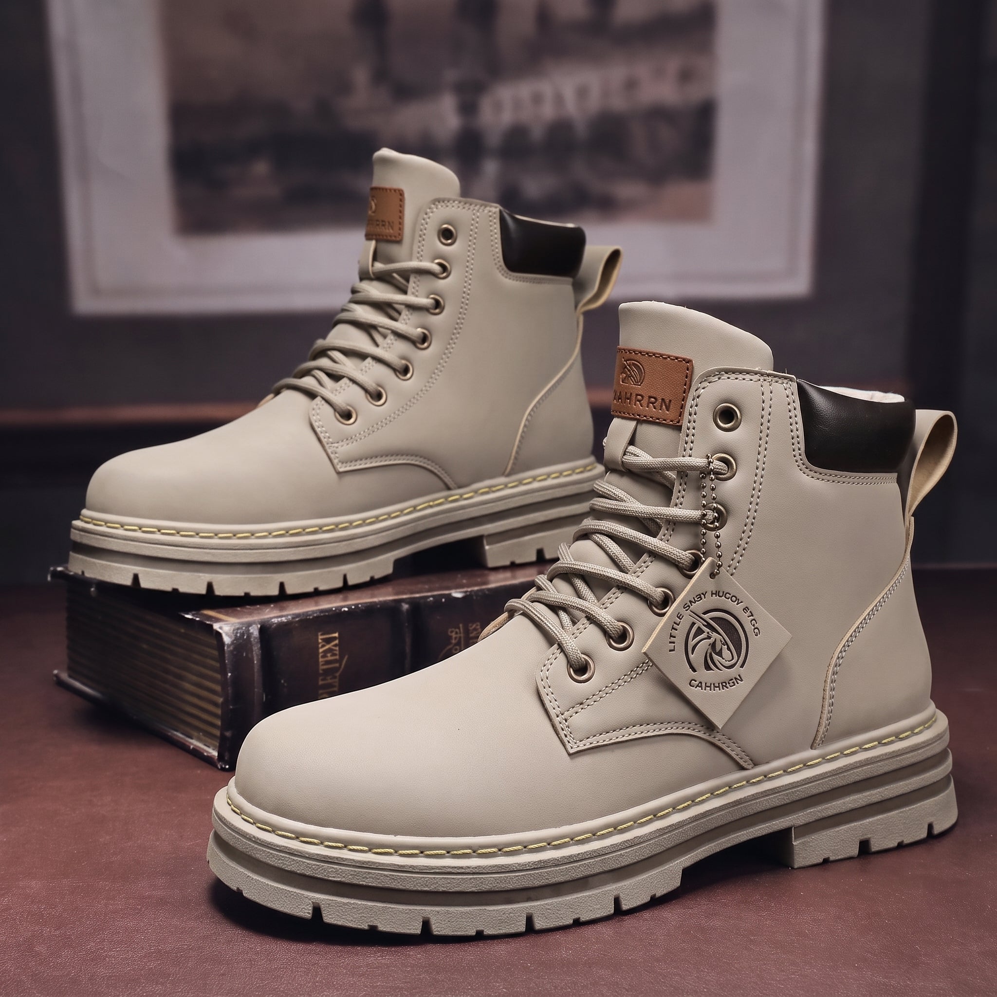 Jonas - Men's Chunky High-Top Lace-Up Combat Boots - Boots - Gray - Parker&Brooks