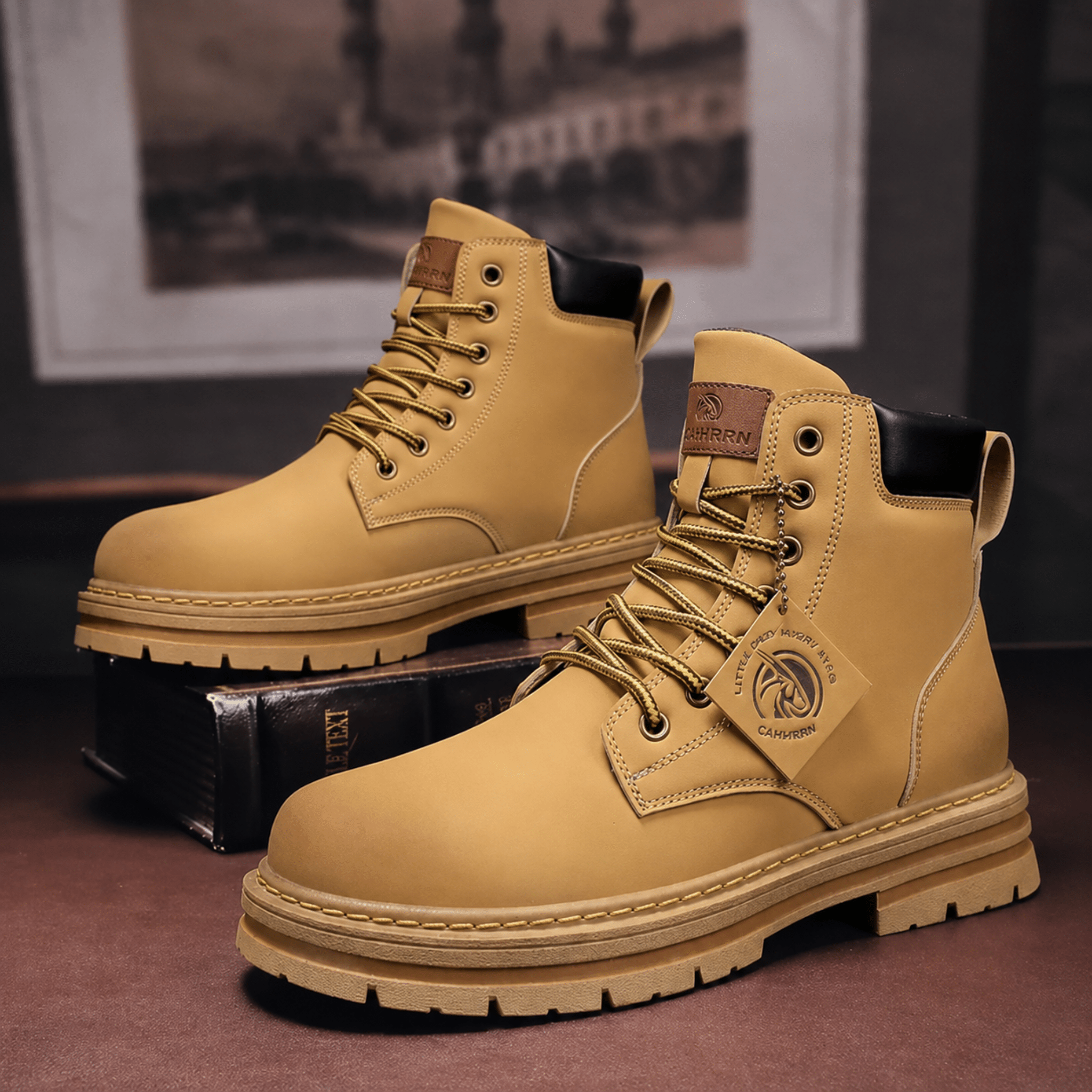 Jonas - Men's Chunky High-Top Lace-Up Combat Boots - Boots - Brown - Parker&Brooks