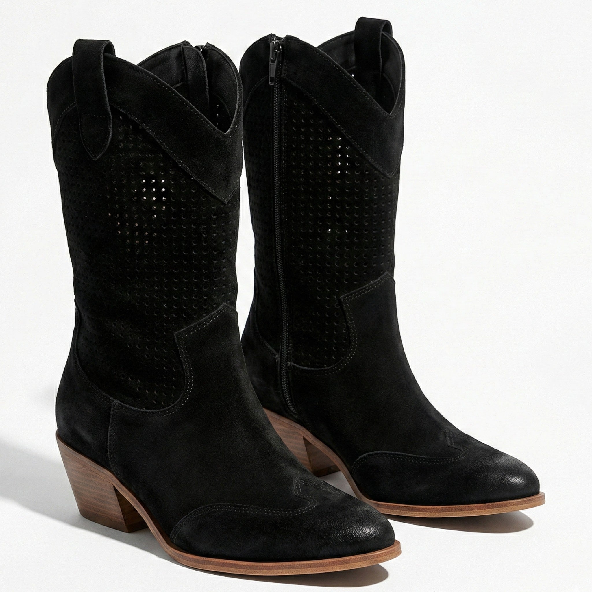 Josiane - Women's Block Heel Cowboy Boots - Boots - Black - Parker&Brooks