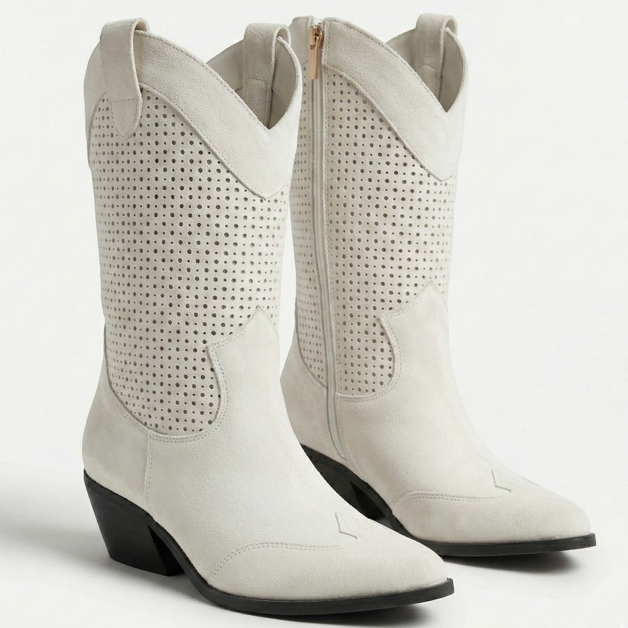 Josiane - Women's Block Heel Cowboy Boots - Boots - White - Parker&Brooks
