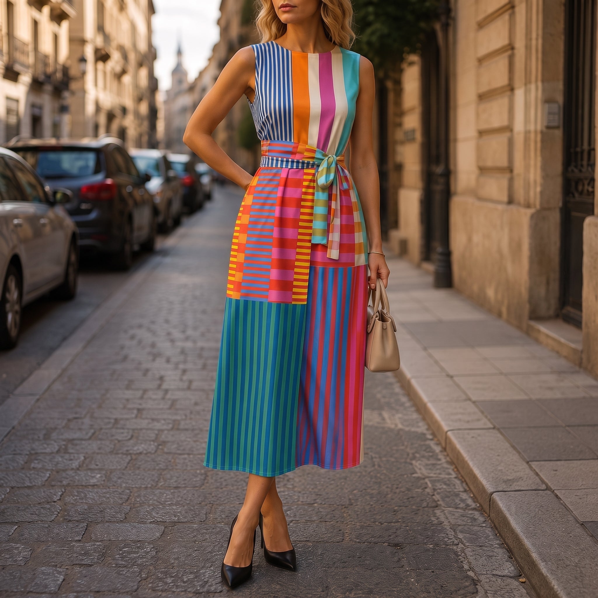 Julia – Women's Summer Striped Colour Block Maxi Dress - Dresses - Blue - Parker&Brooks