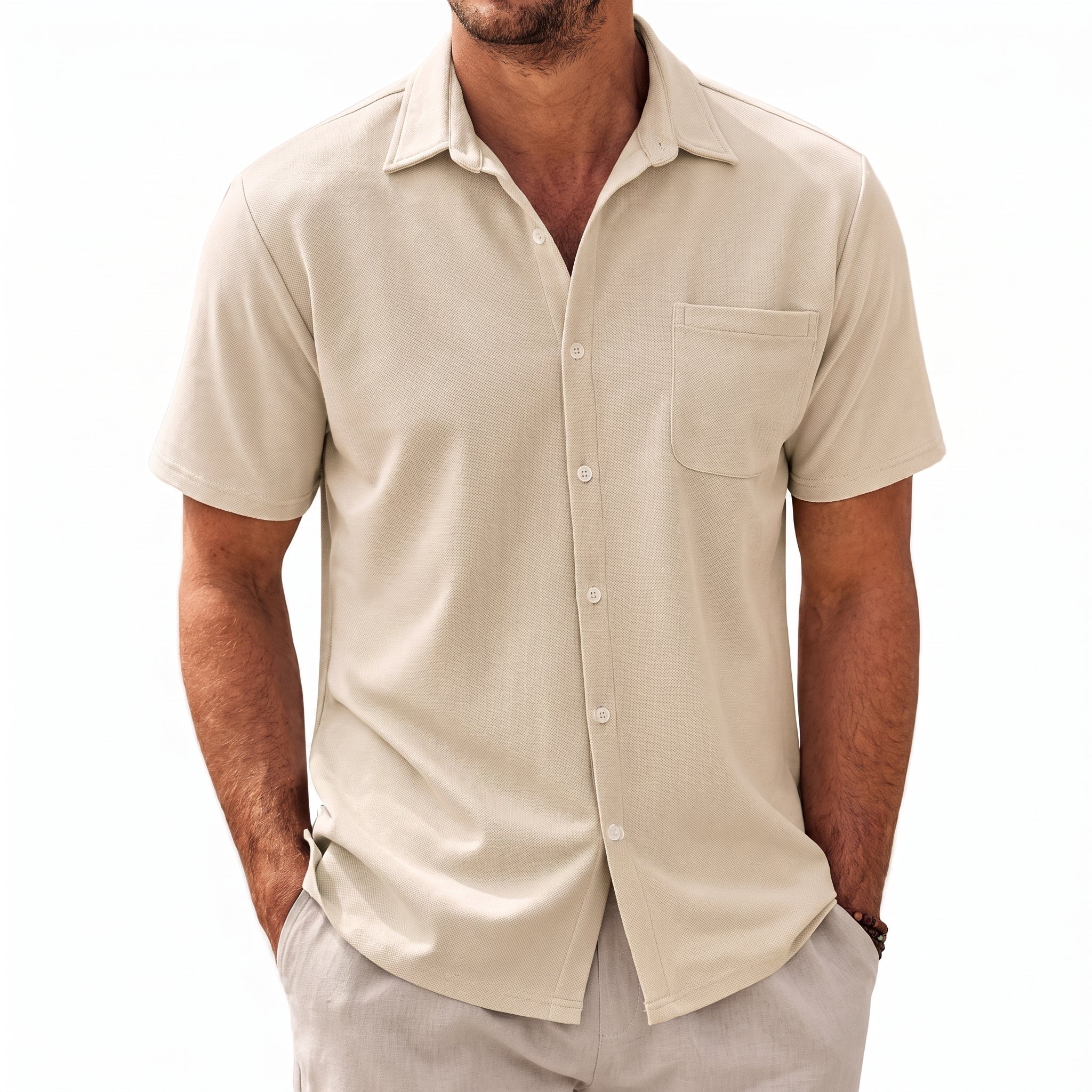 Kurt – Men's Summer Straight Collar Short Sleeve Shirt - Shirts - Khaki - Parker&Brooks