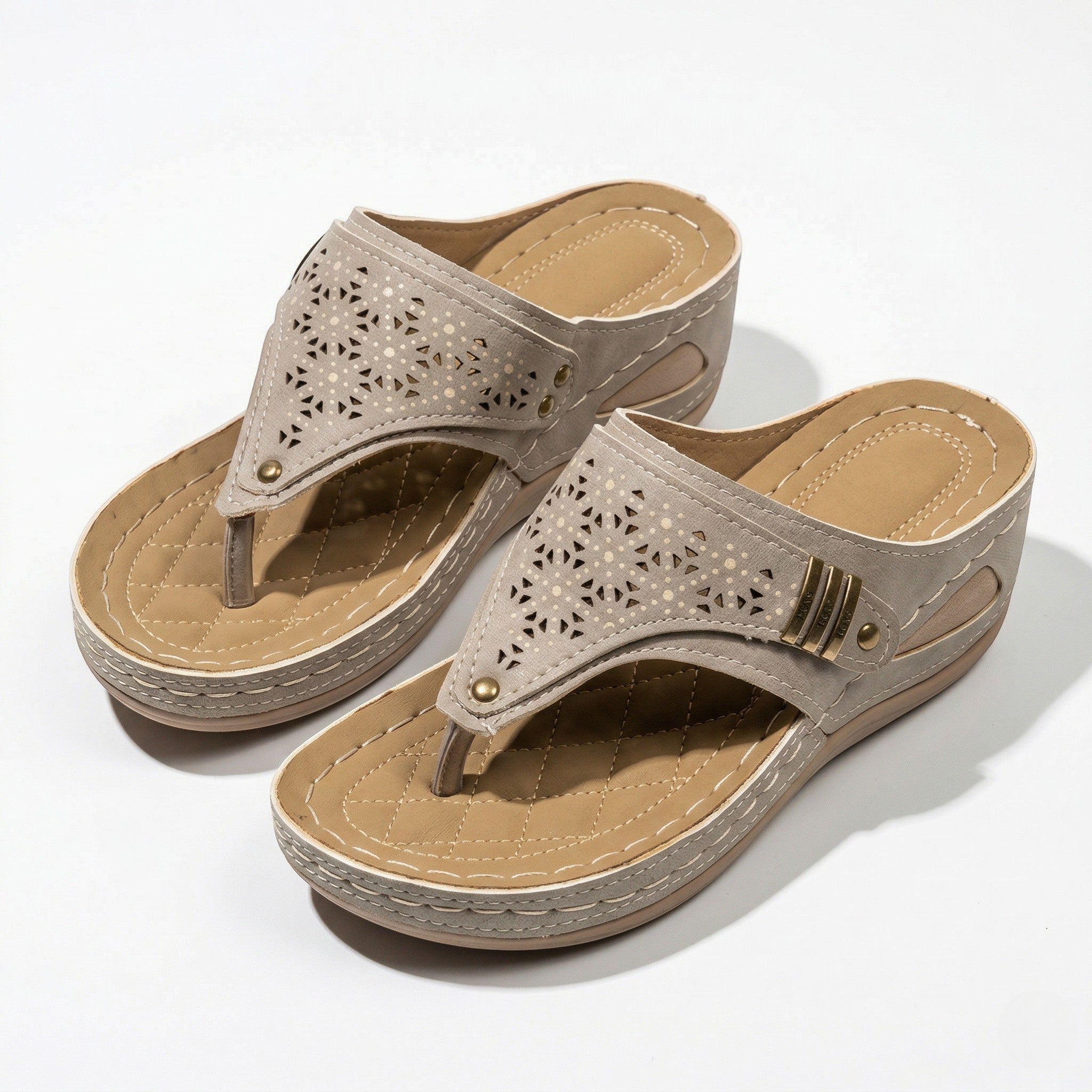 Layla - Women's Wedge Sandals with Cut - Out Detail - Sandal - Khaki - Parker&Brooks