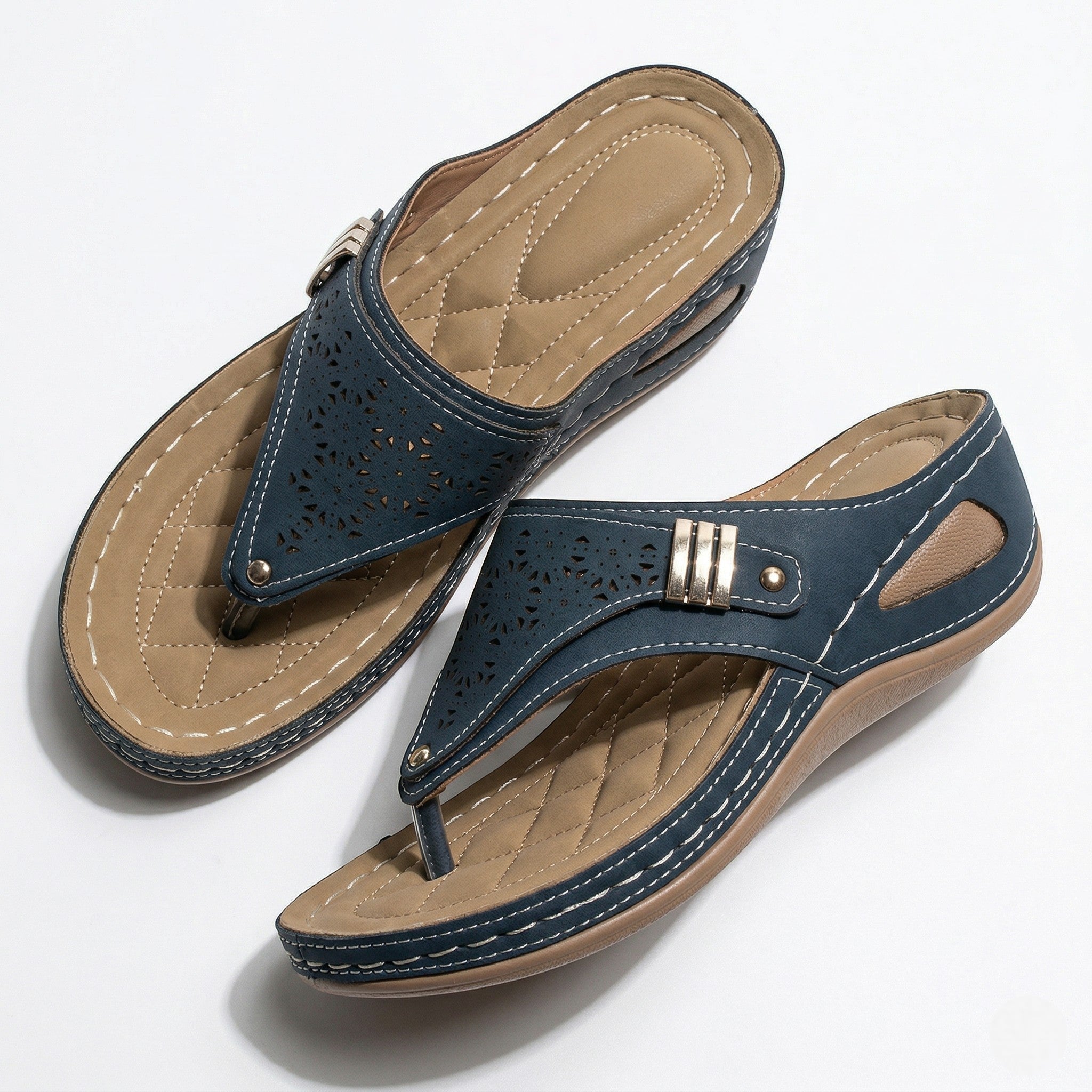 Layla - Women's Wedge Sandals with Cut - Out Detail - Sandal - Navy - Parker&Brooks
