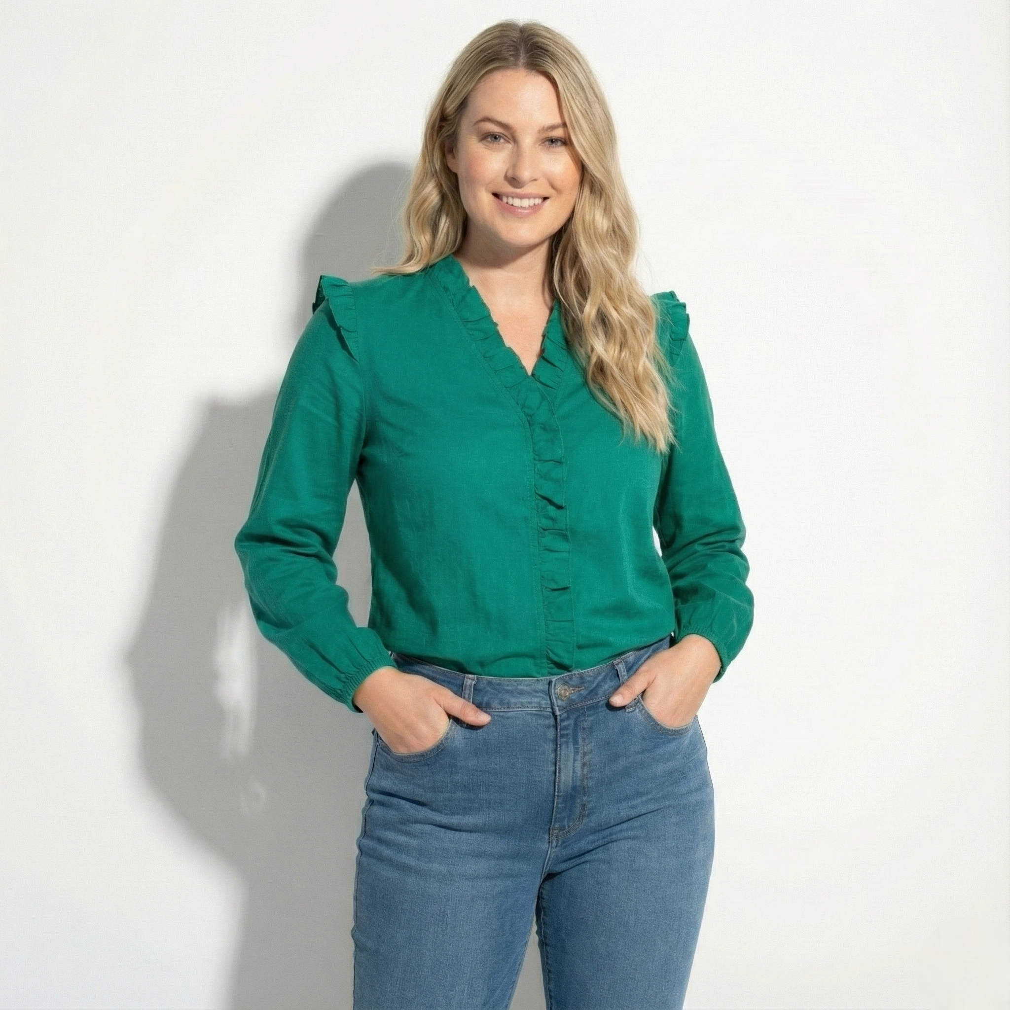 Lena – Women's Ruffled V-Neck Long-sleeved Blouse