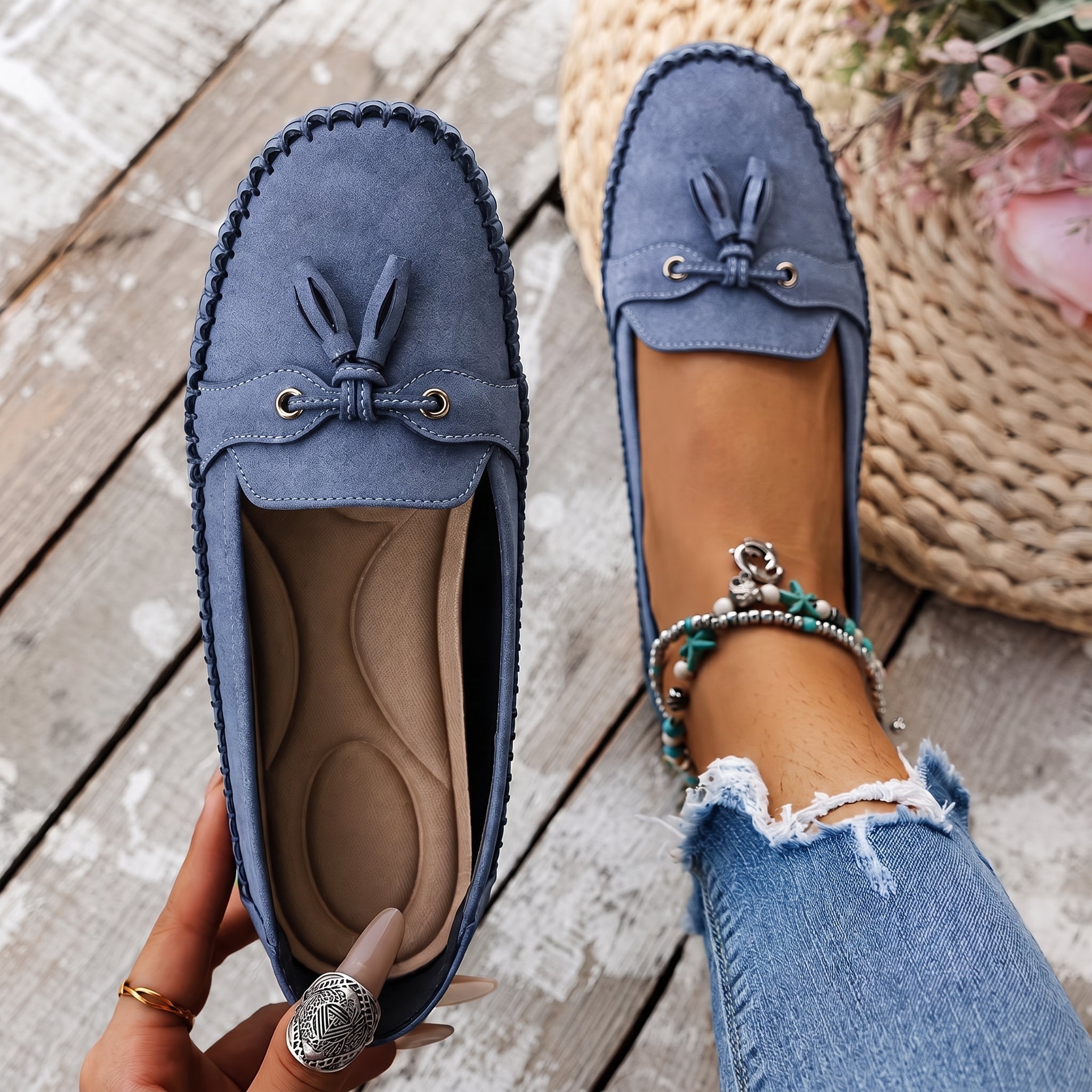 Leni - Women's Orthopedic Tassel Moccasin Loafers - Flats - Blue - Parker&Brooks