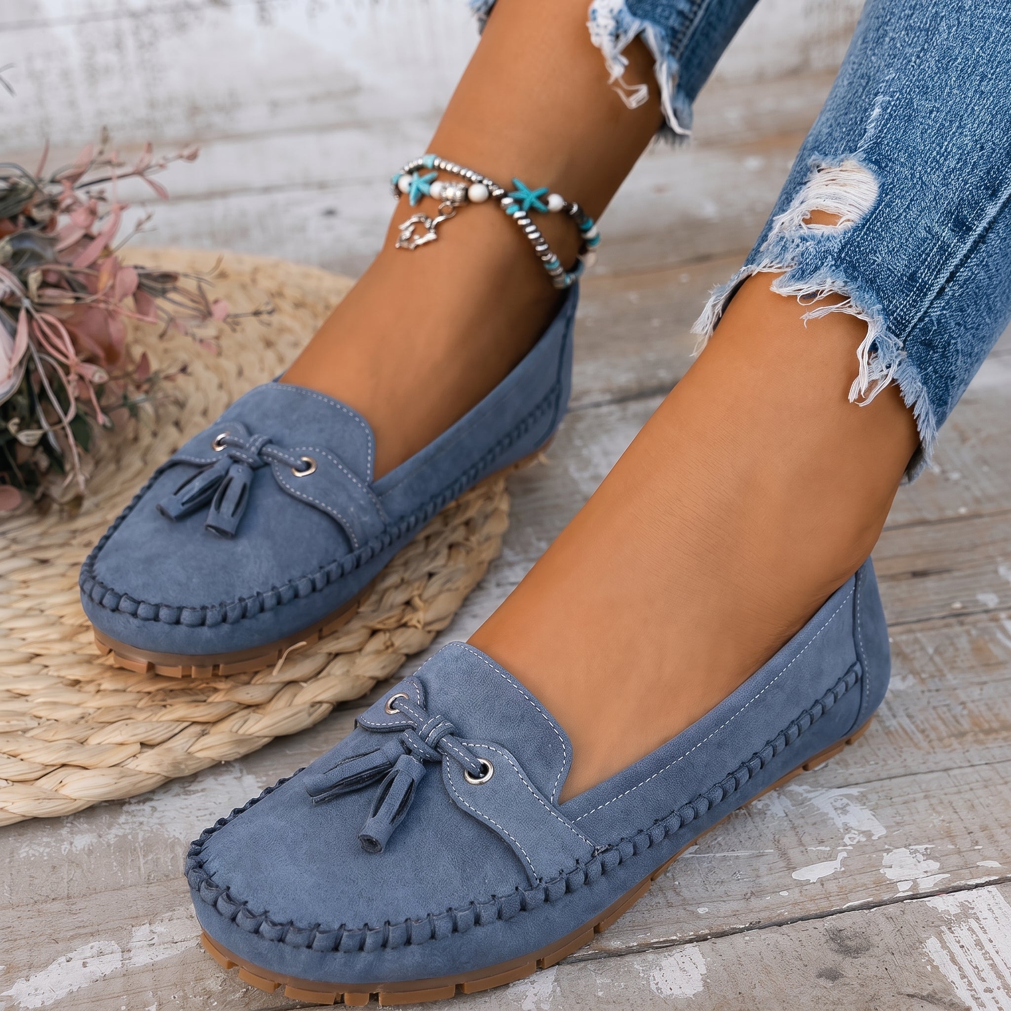 Leni - Women's Orthopedic Tassel Moccasin Loafers - Flats - Blue - Parker&Brooks