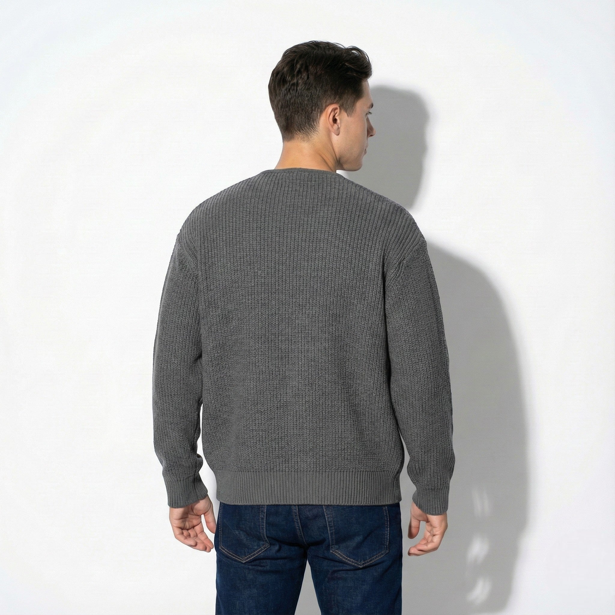 Men's Thick Ribbed Knit Cardigan with Turtleneck and Raglan Sleeves