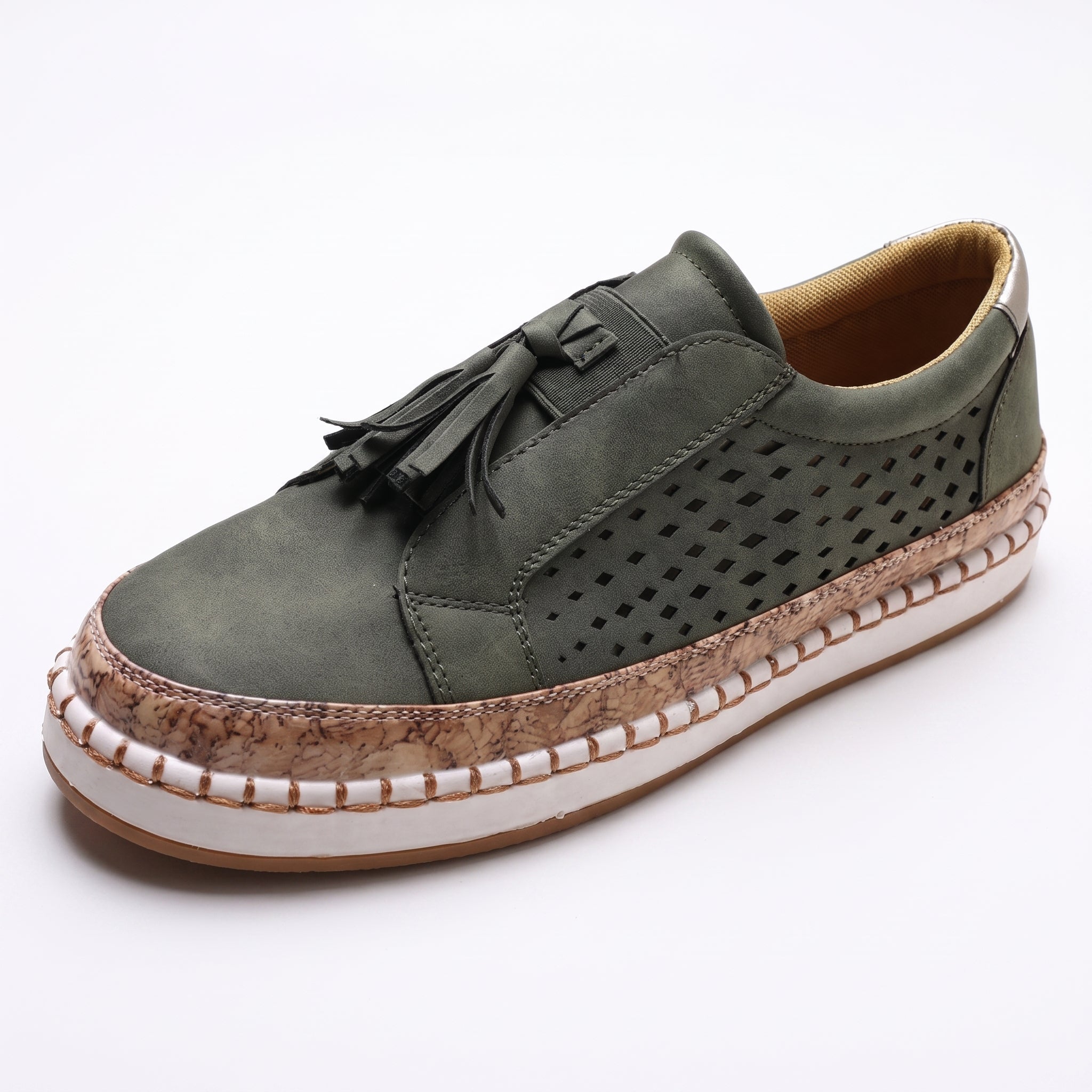 Leonie – Women's Orthopedic Tassel Detail Slip-On Sneakers - Flats - Green - Parker&Brooks