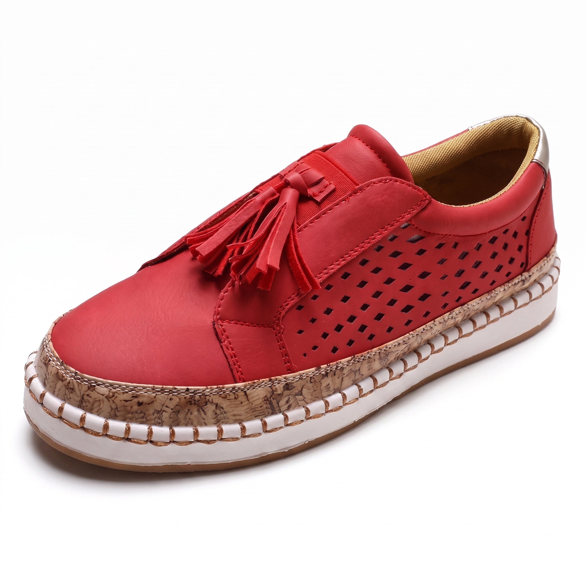 Leonie – Women's Orthopedic Tassel Detail Slip-On Sneakers - Flats - Red - Parker&Brooks