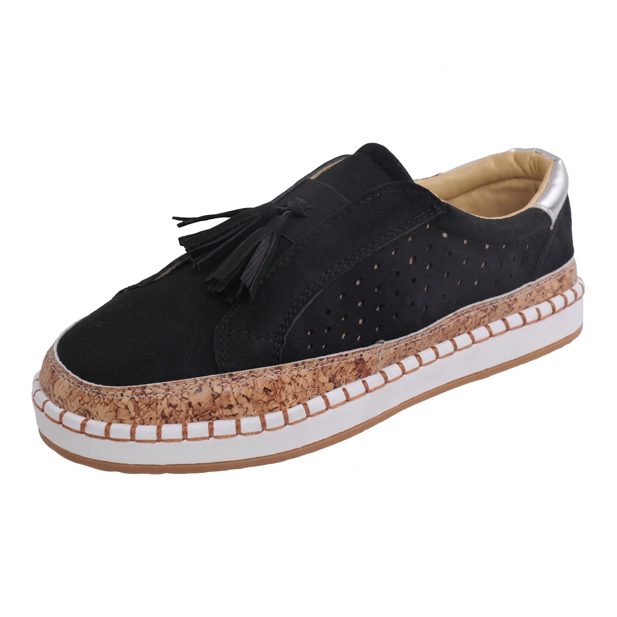 Leonie – Women's Orthopedic Tassel Detail Slip-On Sneakers - Flats - Black - Parker&Brooks