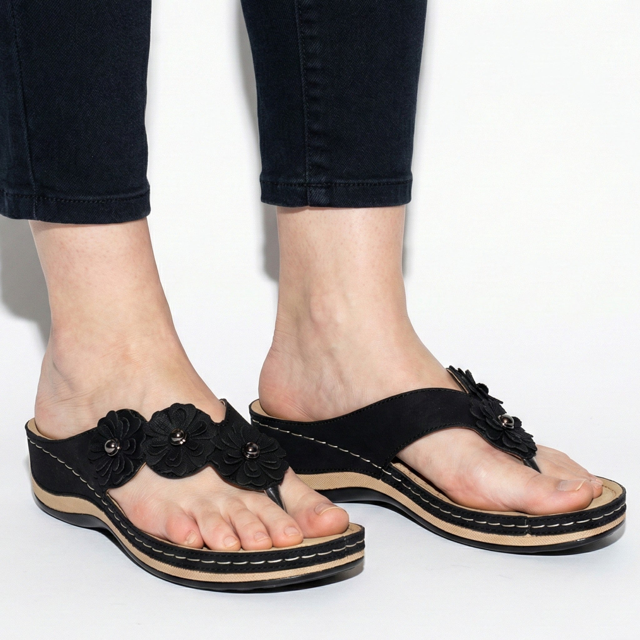 Liana - Women's Orthopedic Wedge Sandals - Sandals - Black - Parker&Brooks
