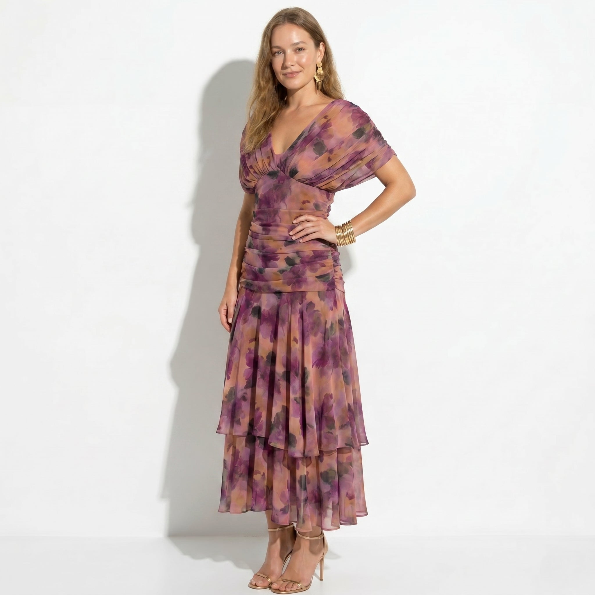Lily - Women's Evening Ruched Maxi Dress - Dress - Purple - Parker&Brooks