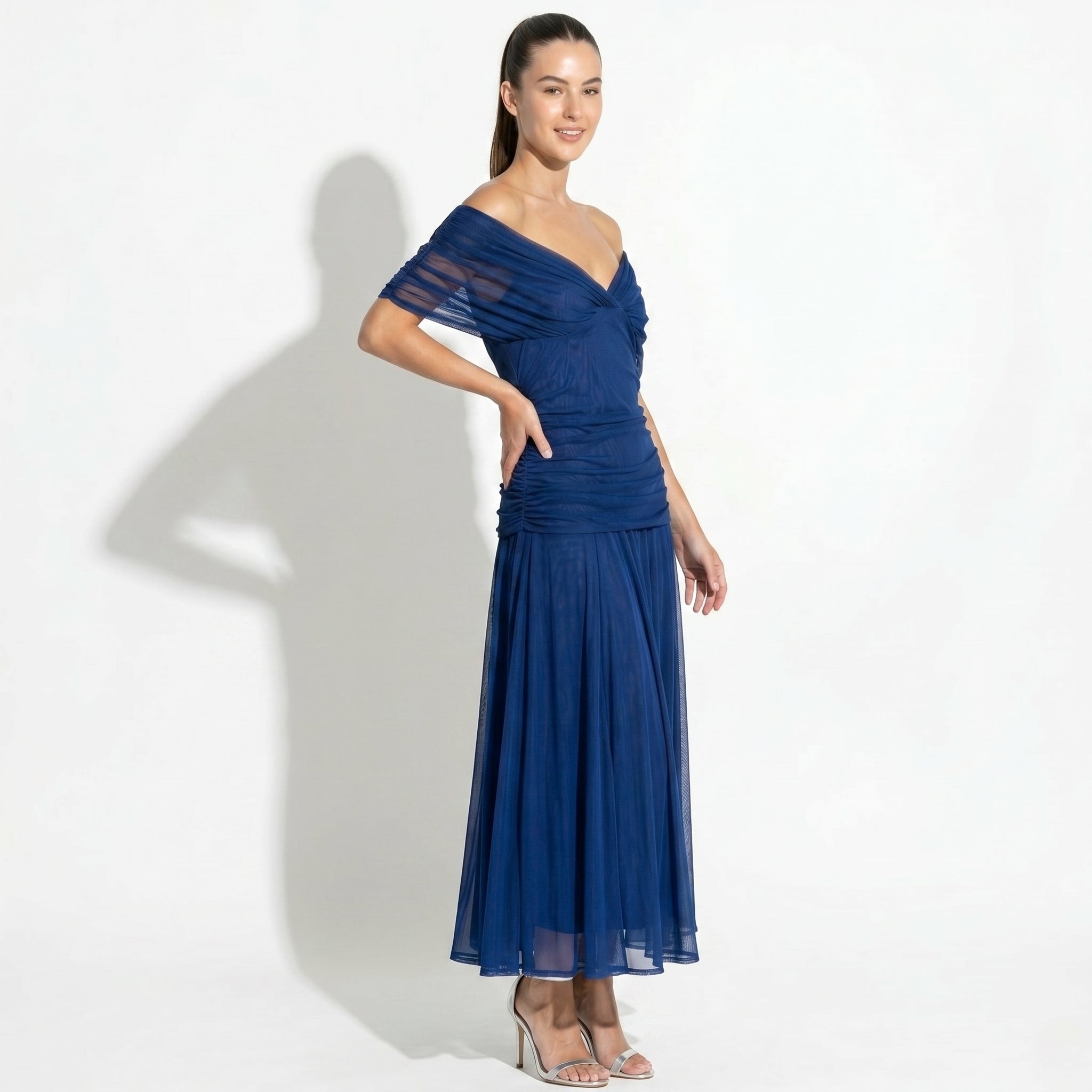 Lily - Women's Evening Ruched Maxi Dress - Dress - Blue - Parker&Brooks