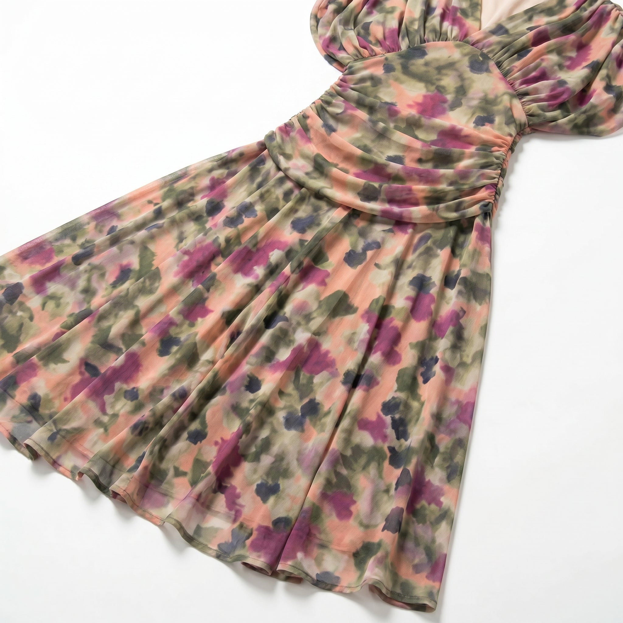 Lily - Women's Evening Ruched Maxi Dress - Dress - Green and Purple - Parker&Brooks
