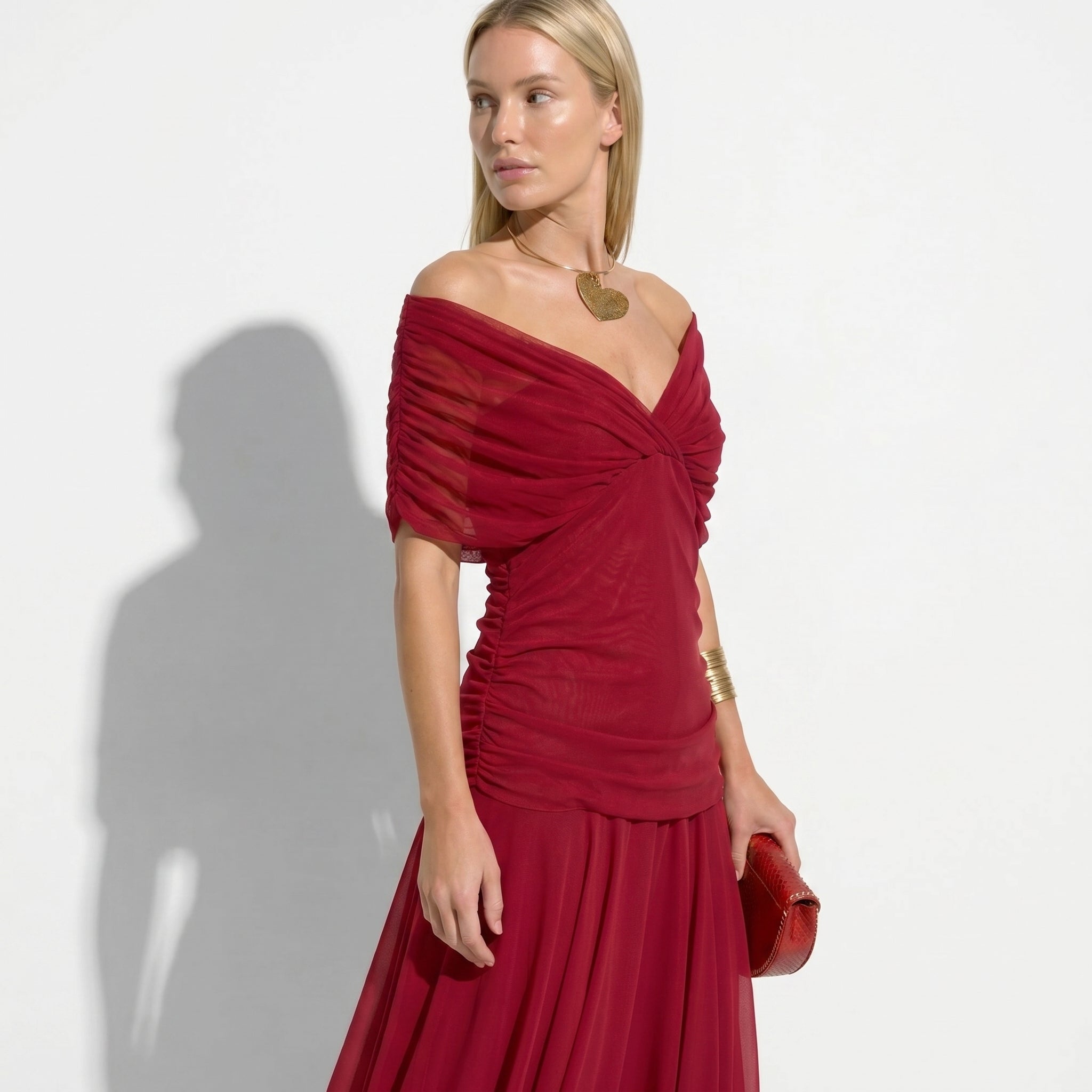 Lily - Women's Evening Ruched Maxi Dress - Dress - Red - Parker&Brooks