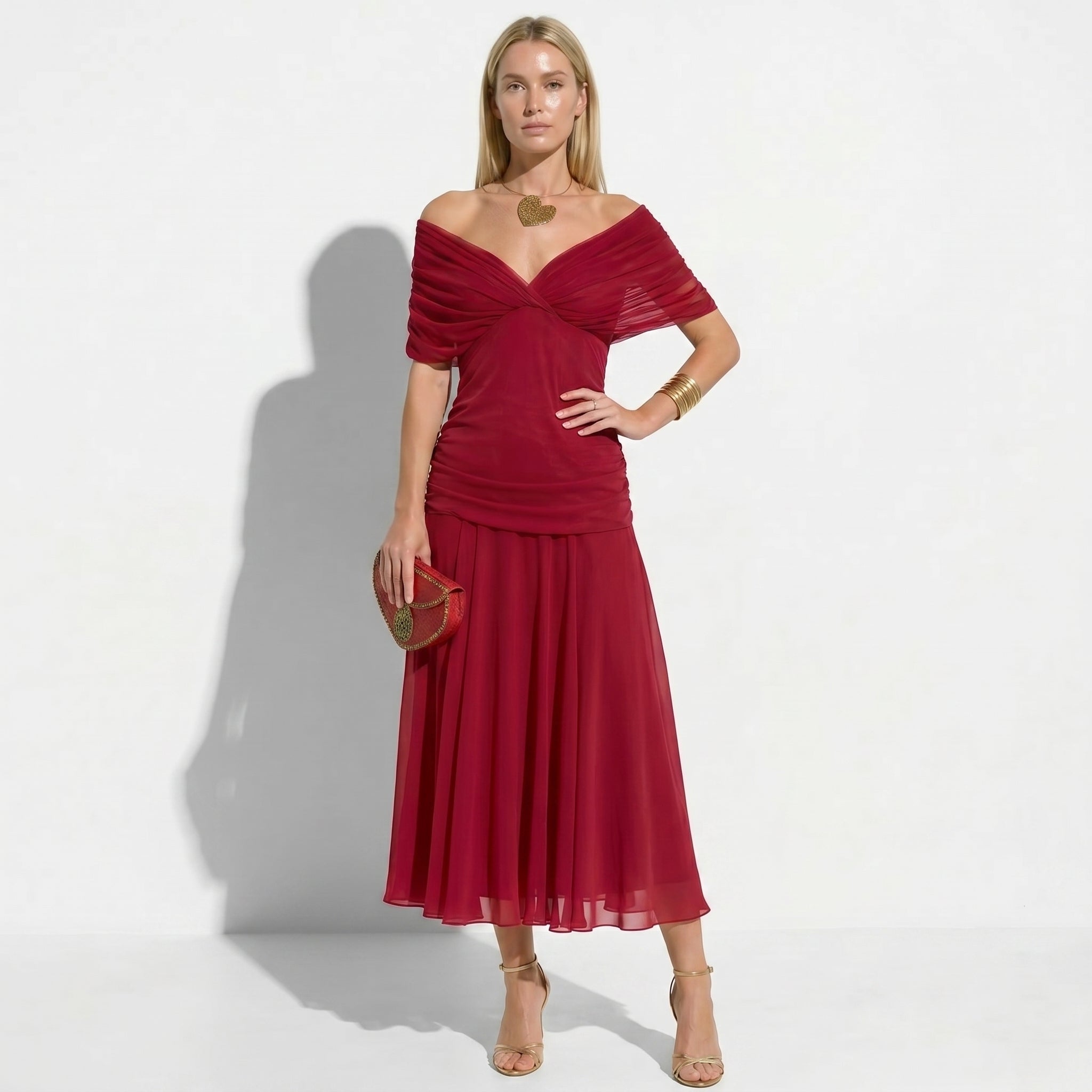 Lily - Women's Evening Ruched Maxi Dress - Dress - Red - Parker&Brooks