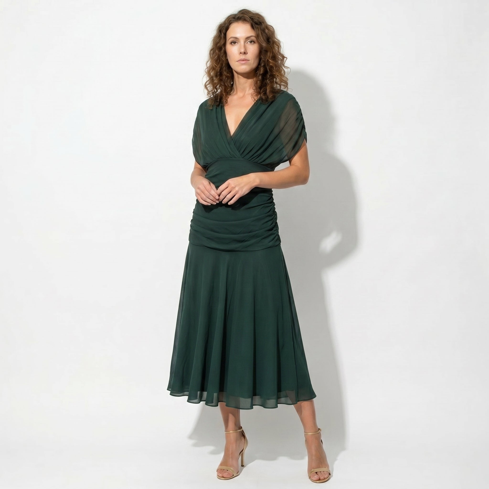 Lily - Women's Evening Ruched Maxi Dress - Dress - Green - Parker&Brooks