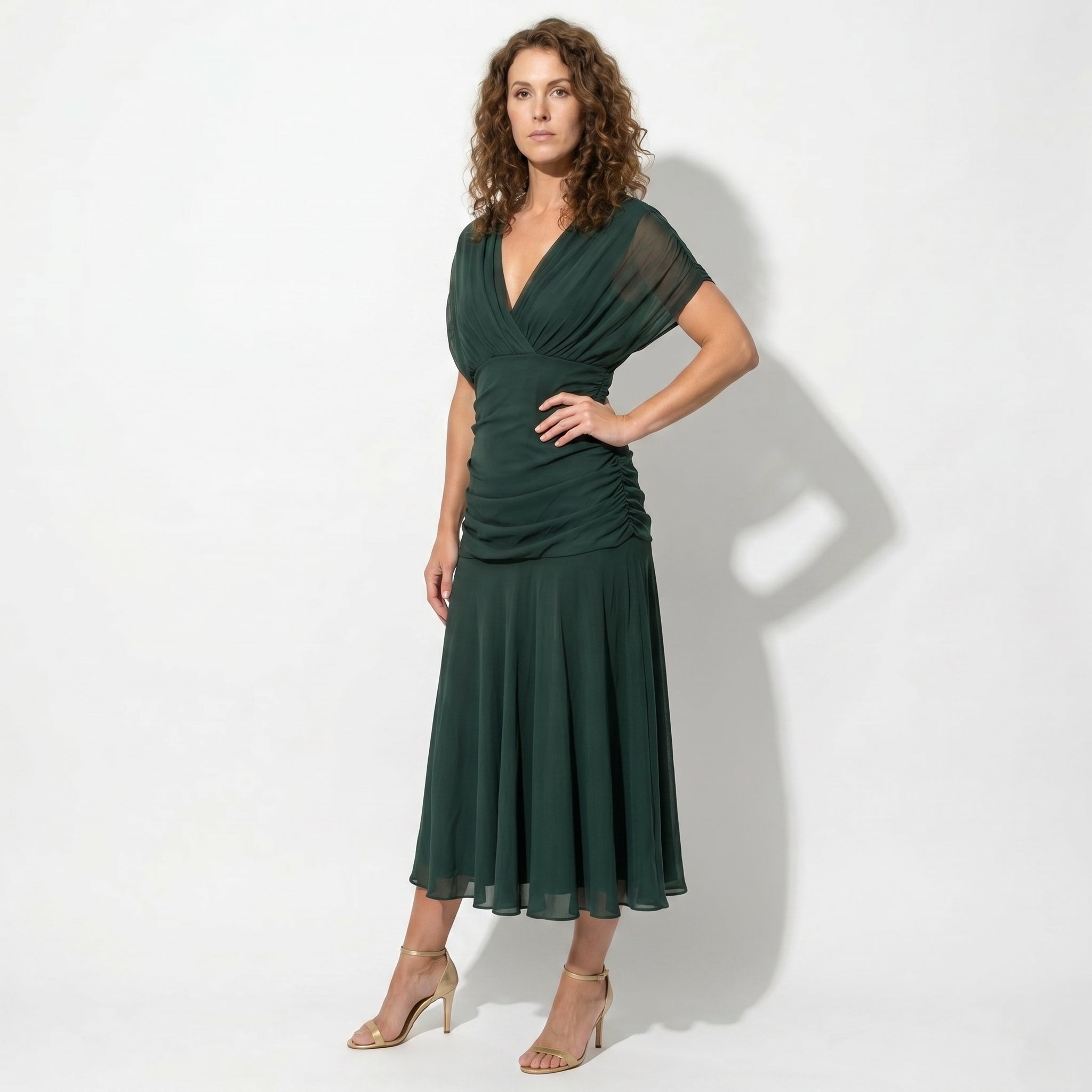 Lily - Women's Evening Ruched Maxi Dress - Dress - Green - Parker&Brooks